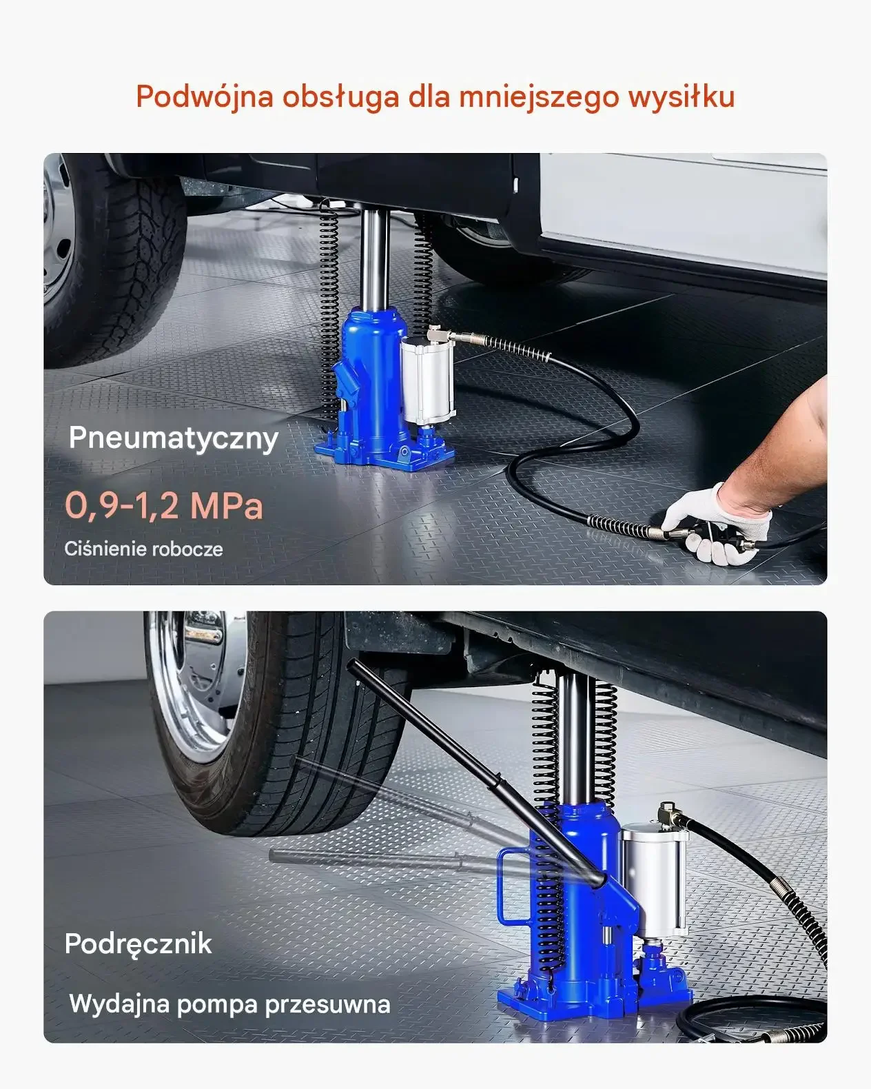 Podnośnik butelkowy hydrauliczny pneumatyczny 20 ton premium antypoślizgowy - obrazek 4