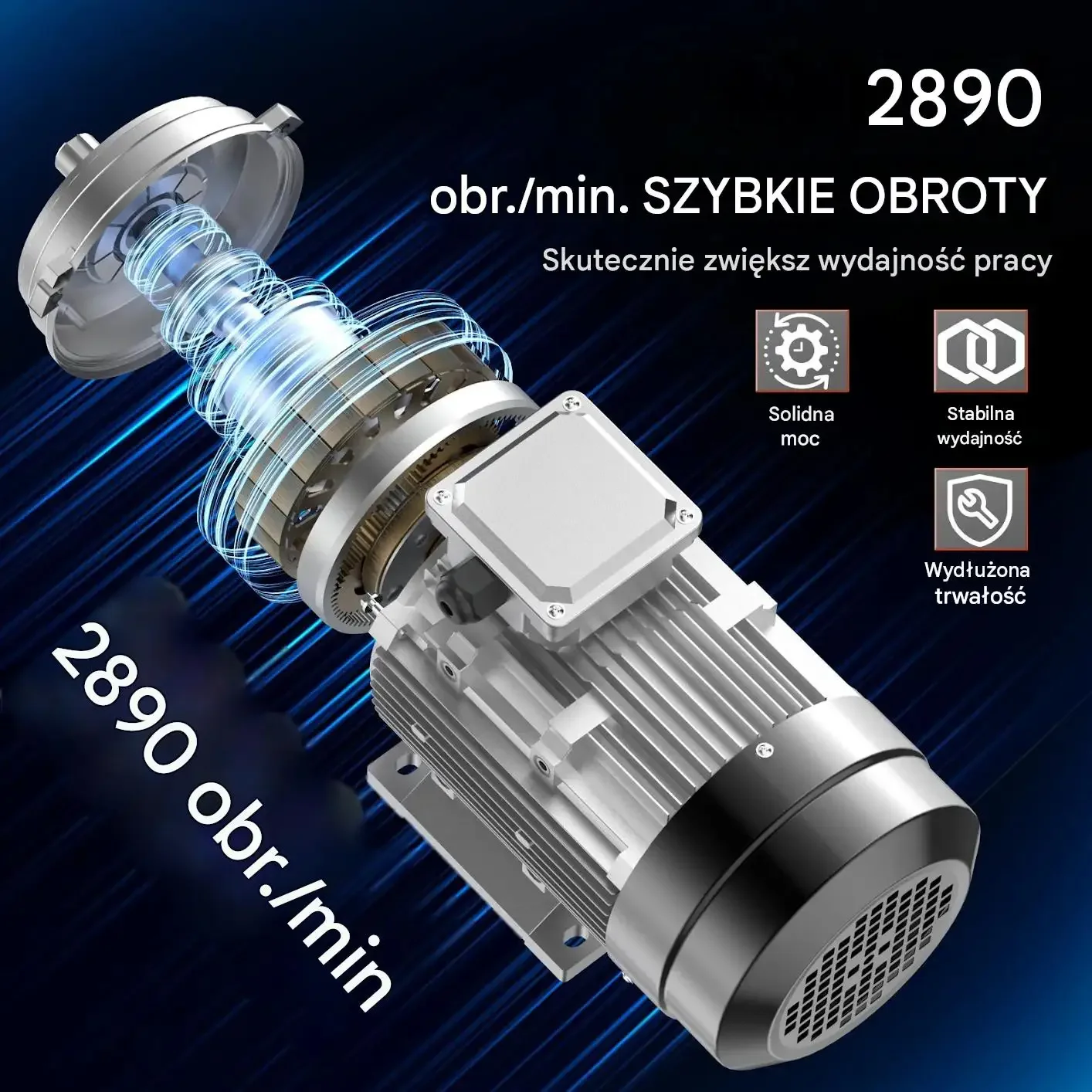 Silnik elektryczny 2,2 kW 3 fazowy 2890 obr./min 400 V mocna B3 24 mm 50 mm - obrazek 5