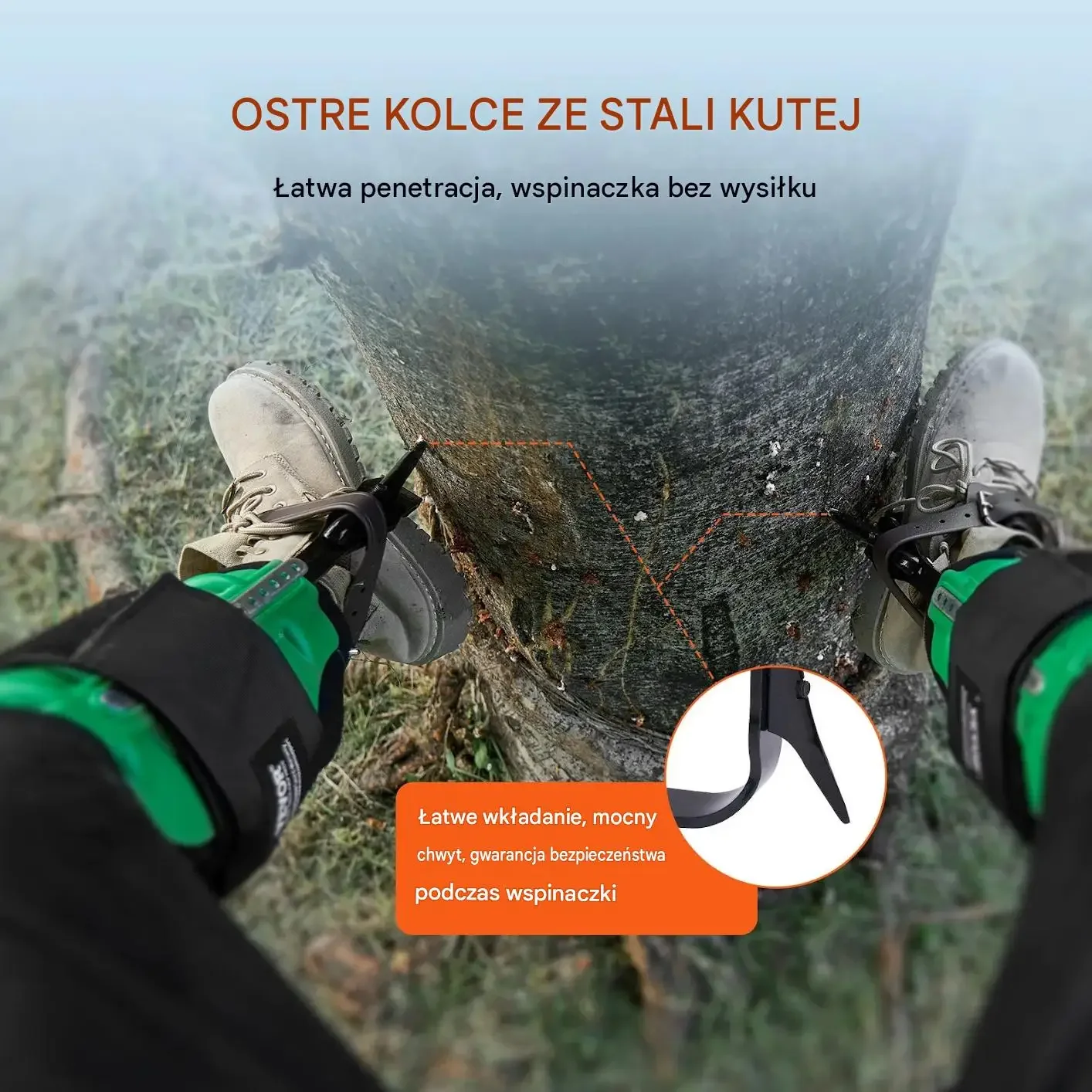 Drzewołazy kolce wspinaczkowe drzewa stalowe zestaw osłony 158 kg mocne BHP - obrazek 5