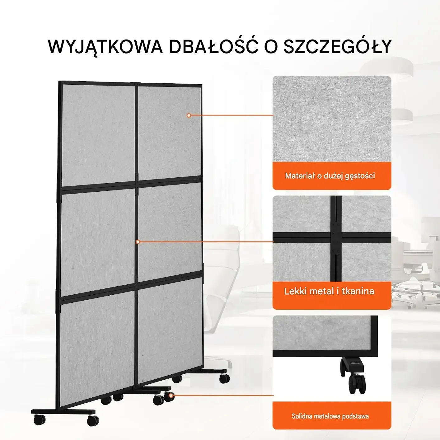 Parawan biurowy panel dźwiękoszczelny premium szary podwójny ścianka mobil - obrazek 2
