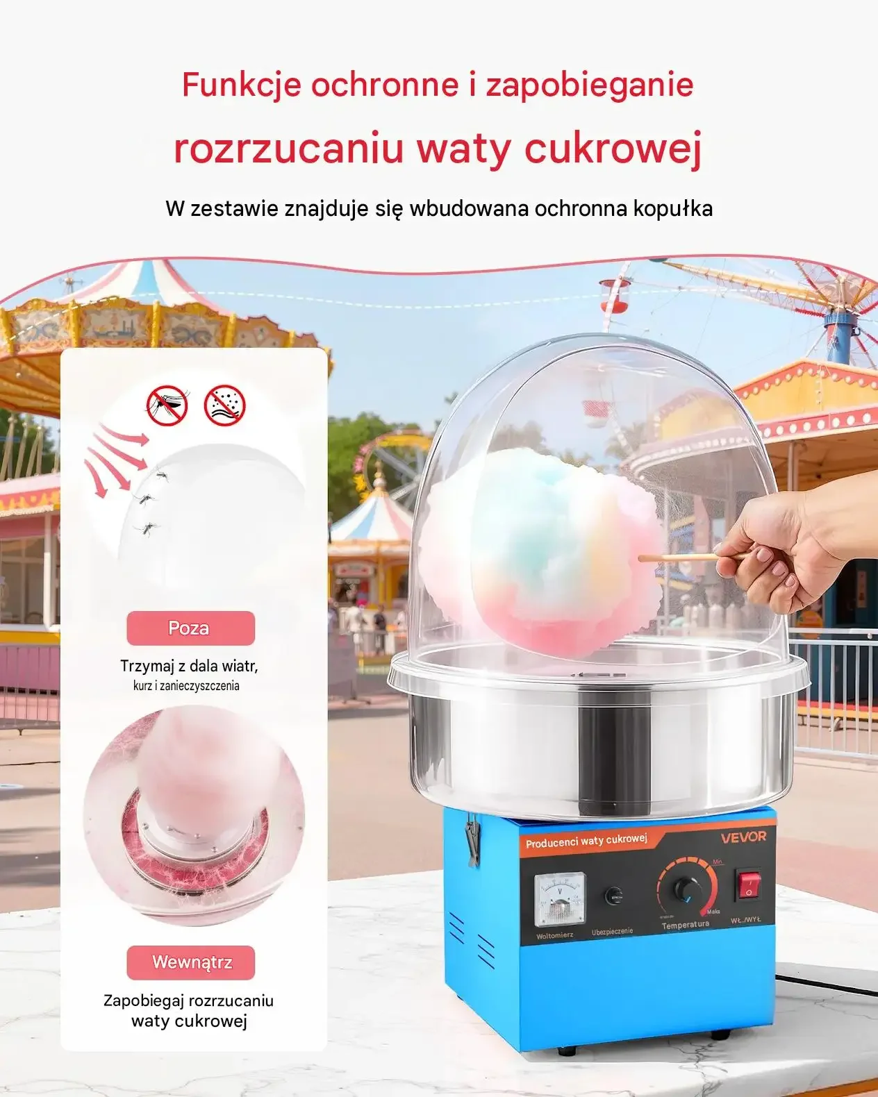 Maszyna waty cukrowej gastronomiczna profesjonalna 1000 W mocna niebieska - obrazek 6