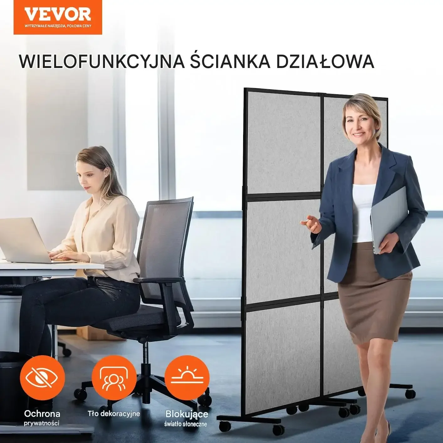 Parawan biurowy panel dźwiękoszczelny premium szary podwójny ścianka mobil - obrazek 6