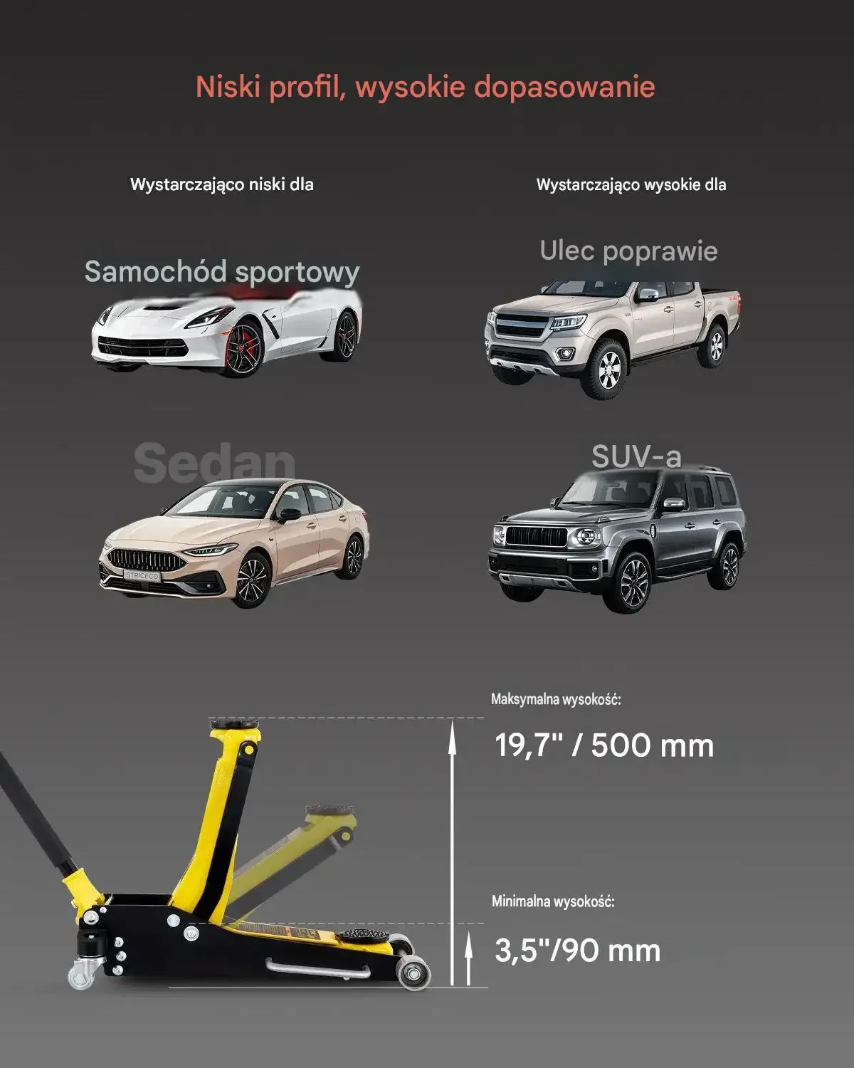 Podnośnik samochodowy hydrauliczny max 3 t premium 90 - 500 mm warsztat - obrazek 5