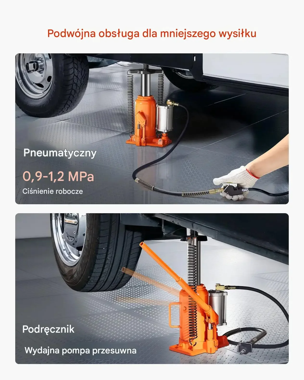 Podnośnik hydrauliczny butelkowy premium 20 ton pneumatyczny 495 mm serwis - obrazek 4
