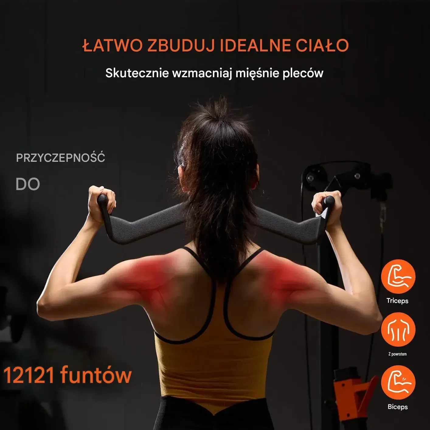 Drążek wyciągu LAT V Bar T Bar czarny premium stalowy antypoślizgowy gym - obrazek 6