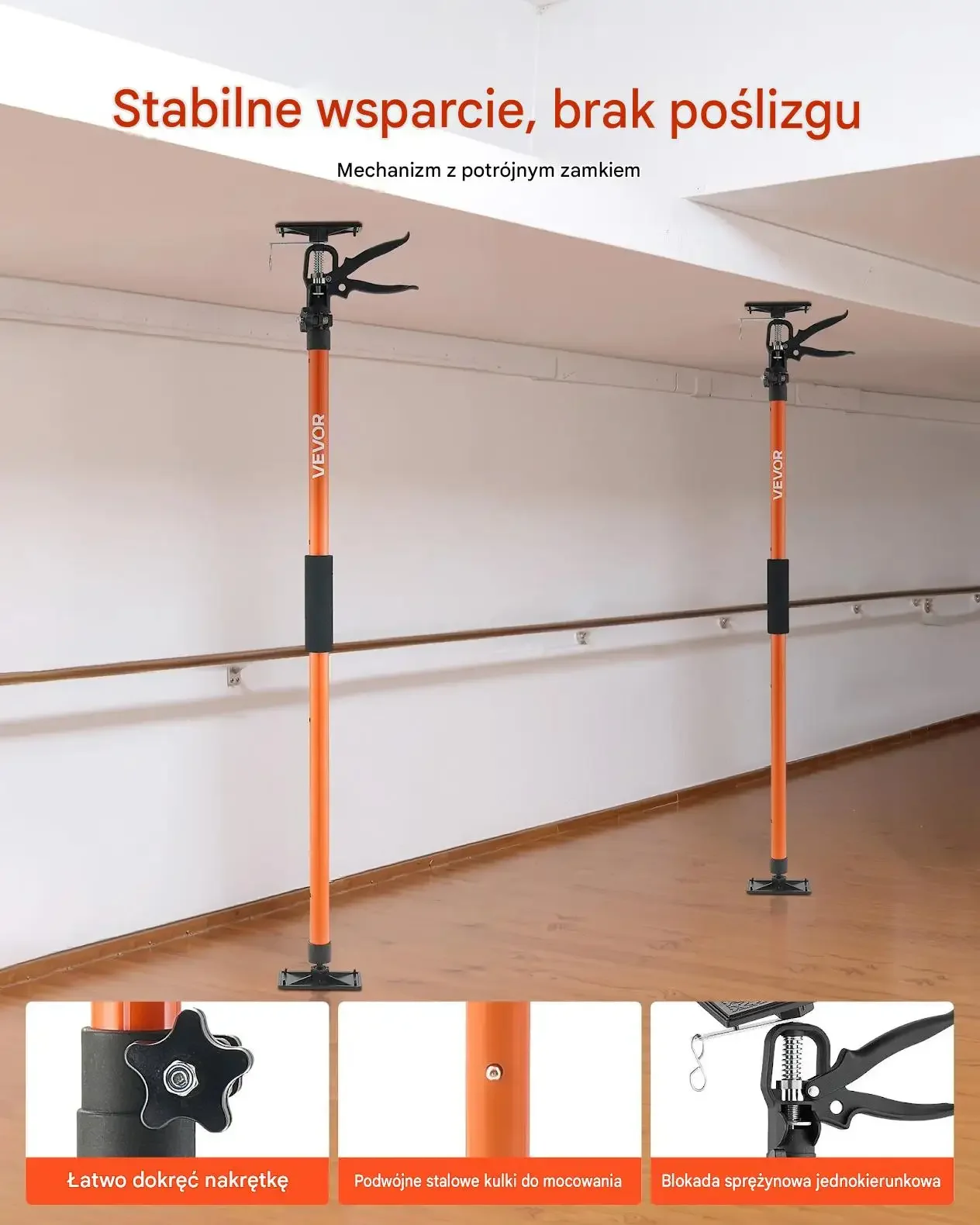 Podpory sufitowe regulowane teleskopowe 116 - 290 cm max 70 kg 4 szt zestaw - obrazek 3