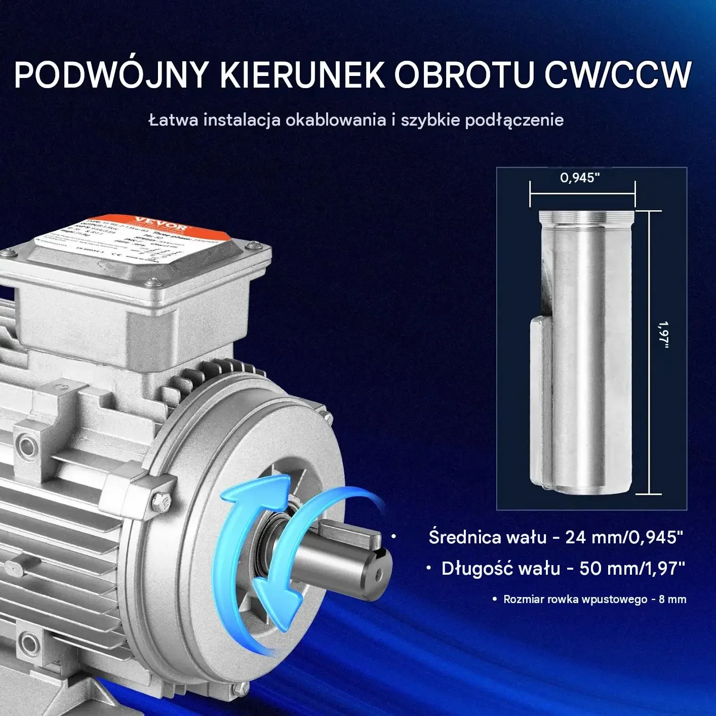 Silnik elektryczny 2,2 kW 3 fazowy 2890 obr./min 400 V mocna B3 24 mm 50 mm - obrazek 6