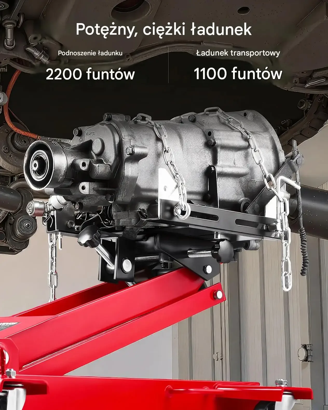 Podnośnik samochodowy 1 t hydrauliczny niski profil premium czerwona 360° - obrazek 4