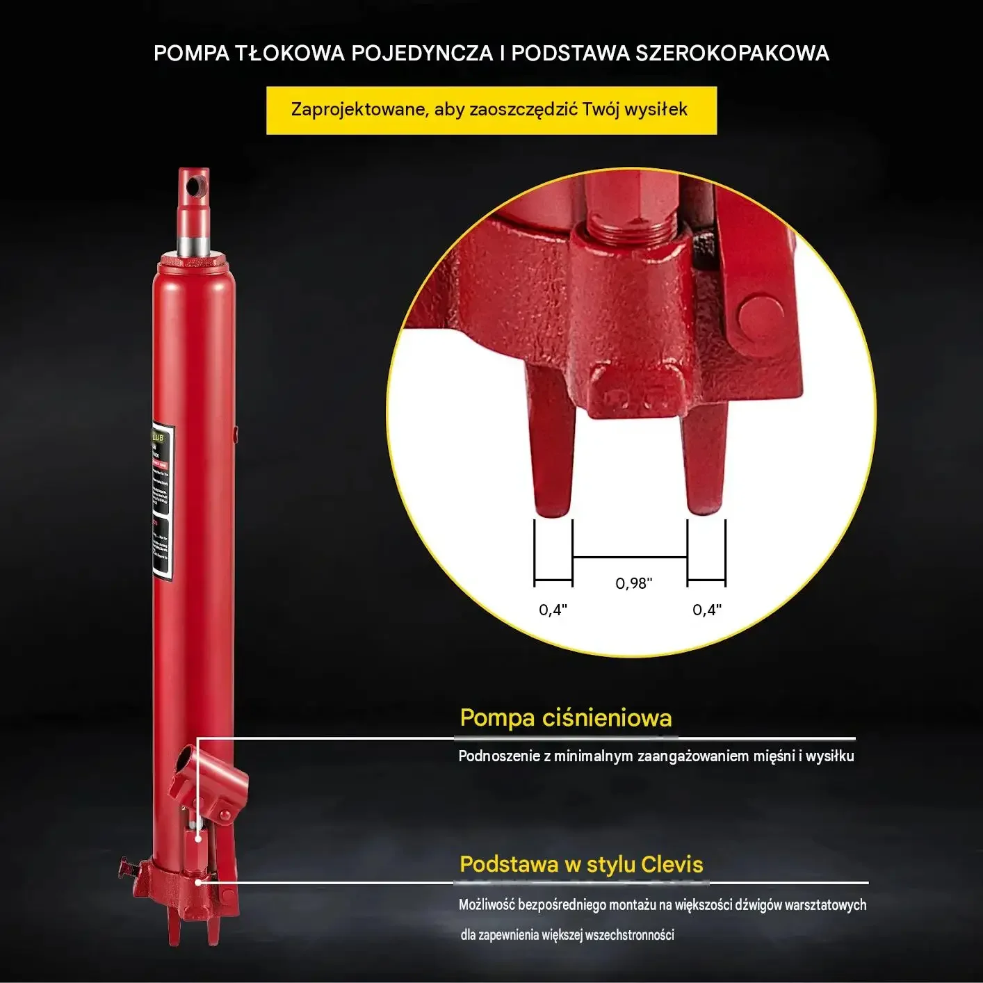 Podnośnik butelkowy hydrauliczny 8 t czerwony premium pompa pojedyncza stal - obrazek 2