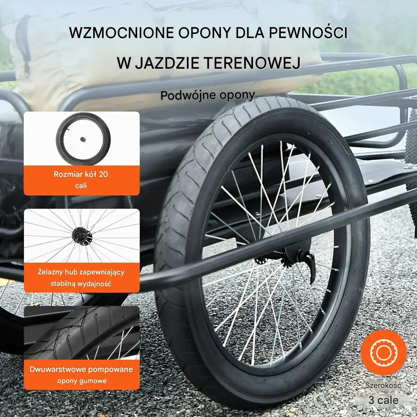 Przyczepka rowerowa towarowa wózek transportowy mocna 125 kg koła 50 cm - obrazek 4