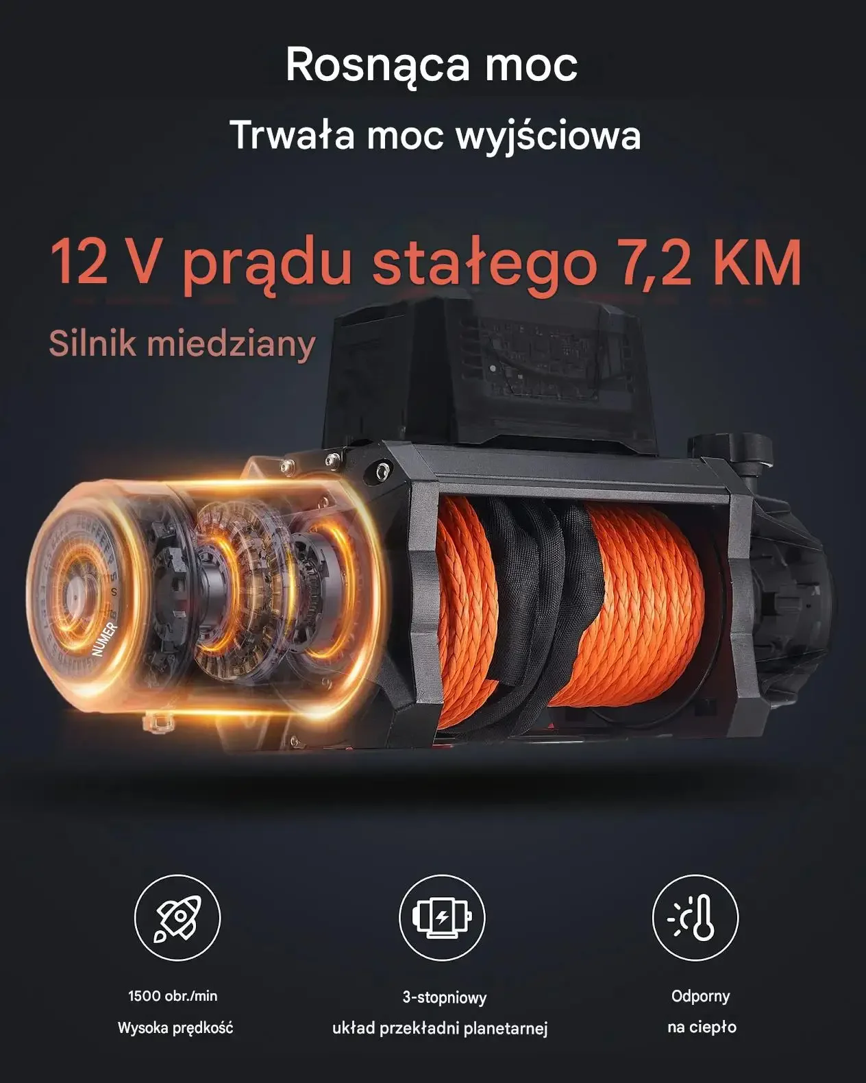 Wyciągarka elektryczna laweta off road 12 V 6100 kg pilot mocna IP67 - obrazek 3