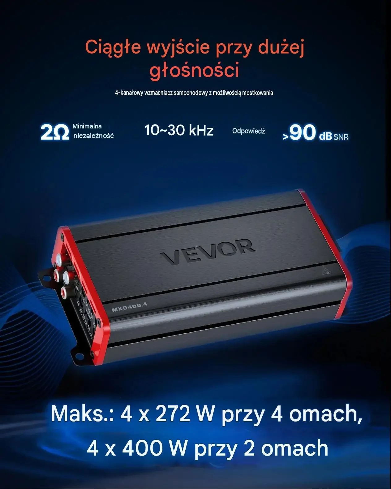 Wzmacniacz samochodowy audio stereo 4 kanałowy klasa D 4x200 W RMS premium - obrazek 2