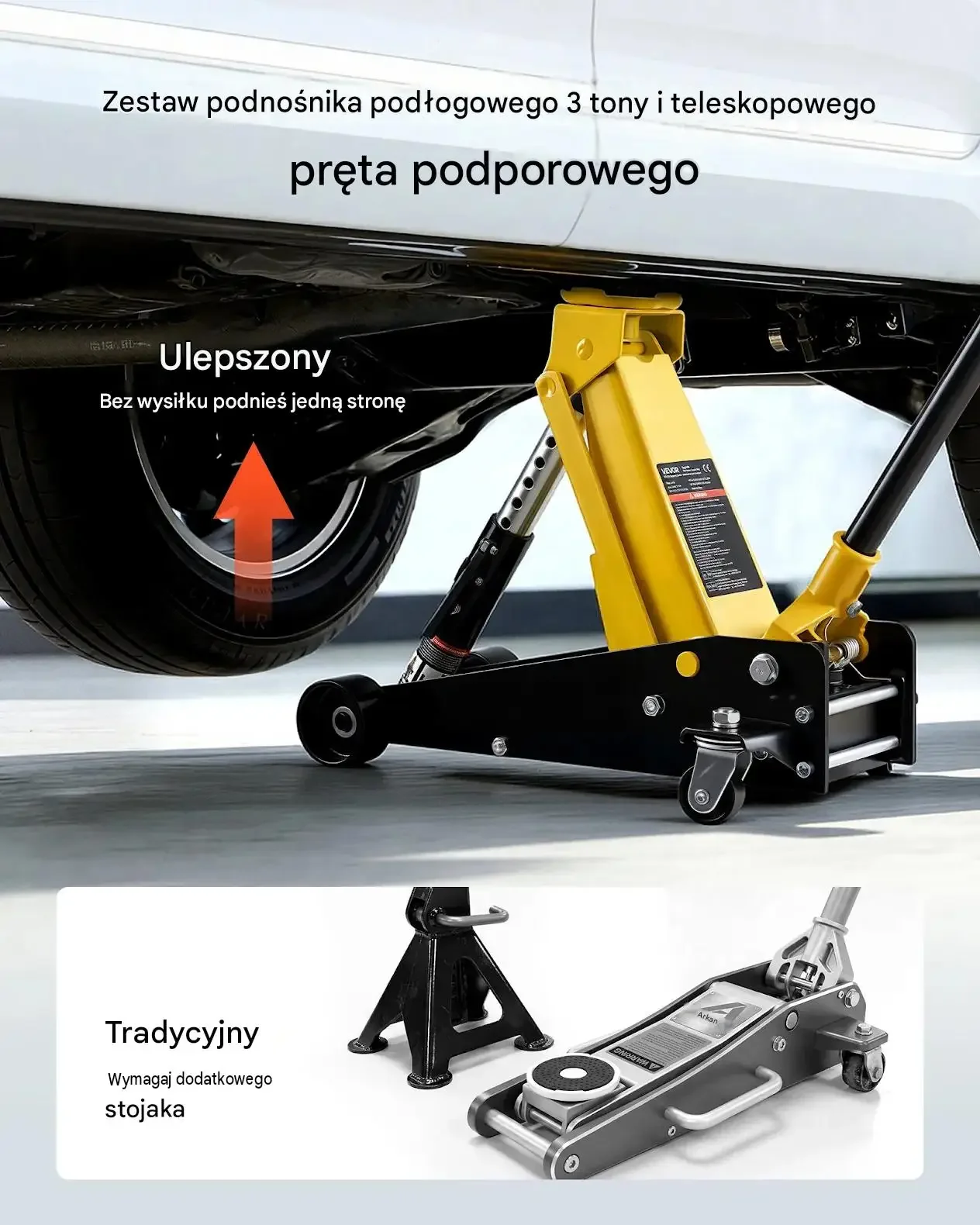 Podnośnik hydrauliczny samochodowy max 3 t czarny premium koła 360 gumowa - obrazek 6