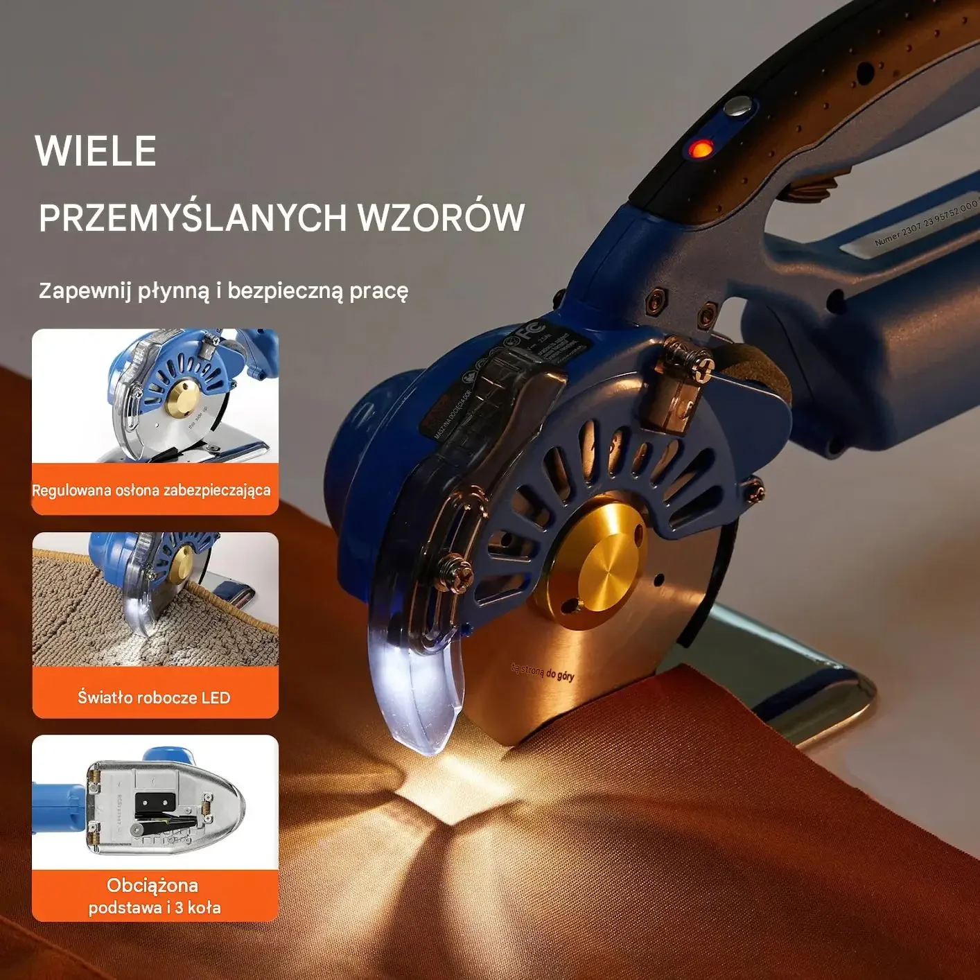 Nóż krawiecki tarczowy akumulatorowa tkaniny skóra 150 W 28 mm mocna czarna - obrazek 5