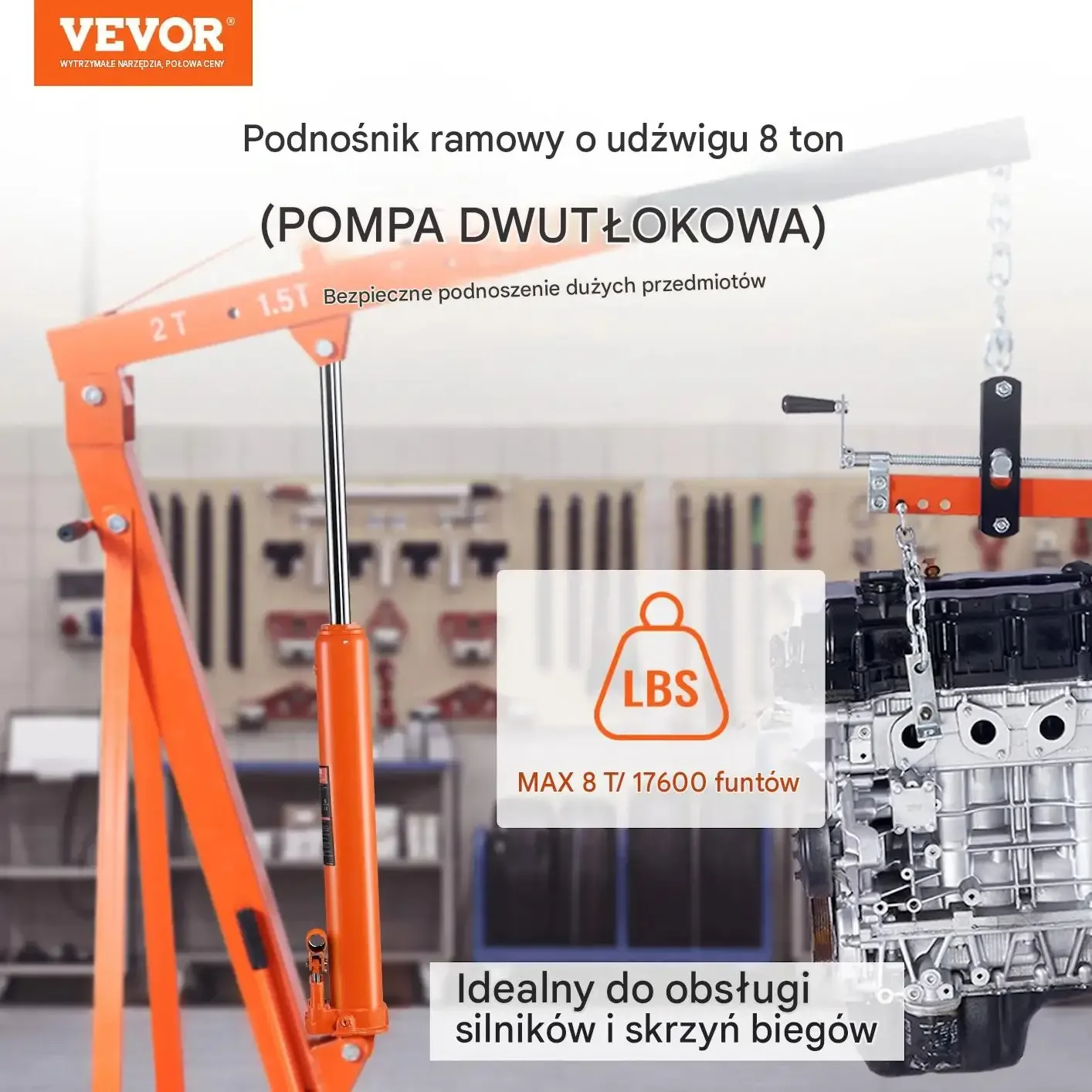 Podnośnik hydrauliczny siłownik 8 ton mocny premium podwójna pompa długi - obrazek 3