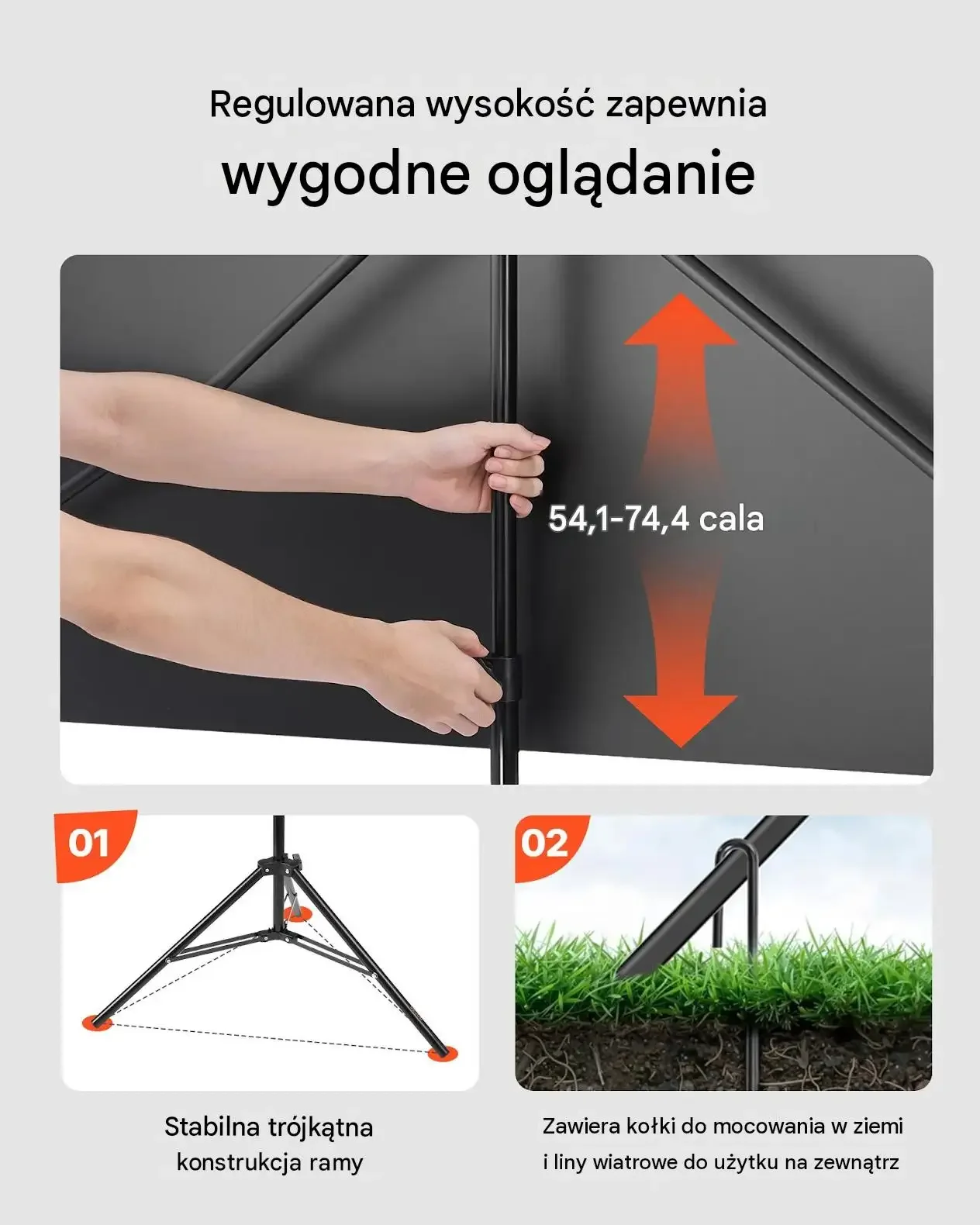 Ekran projekcyjny statyw premium rzutnik stojący 80 cali 16:9 4K torba - obrazek 2