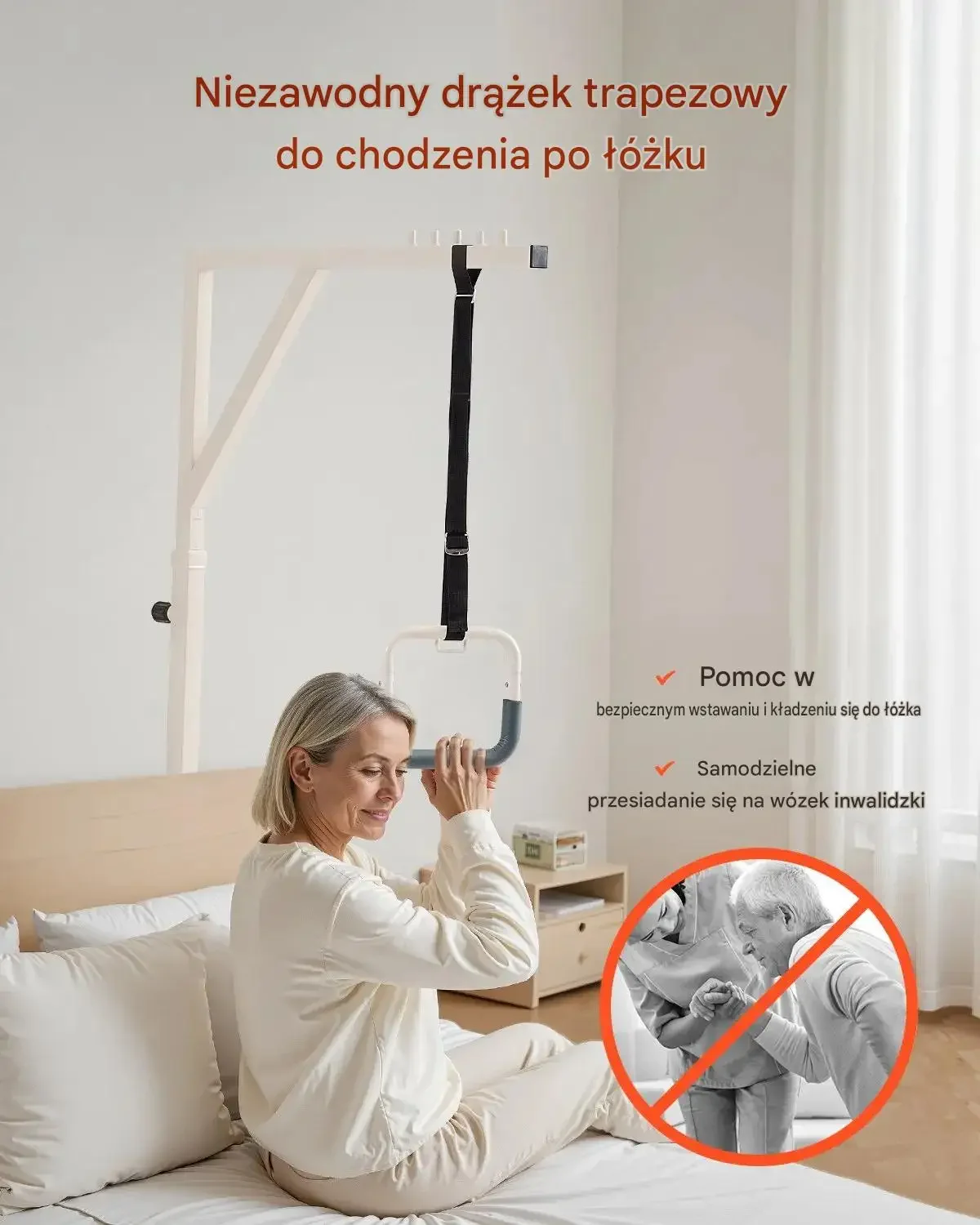 Podnośnik pacjenta mocna barierka łóżkowa max 158 kg stabilna konstrukcja - obrazek 5