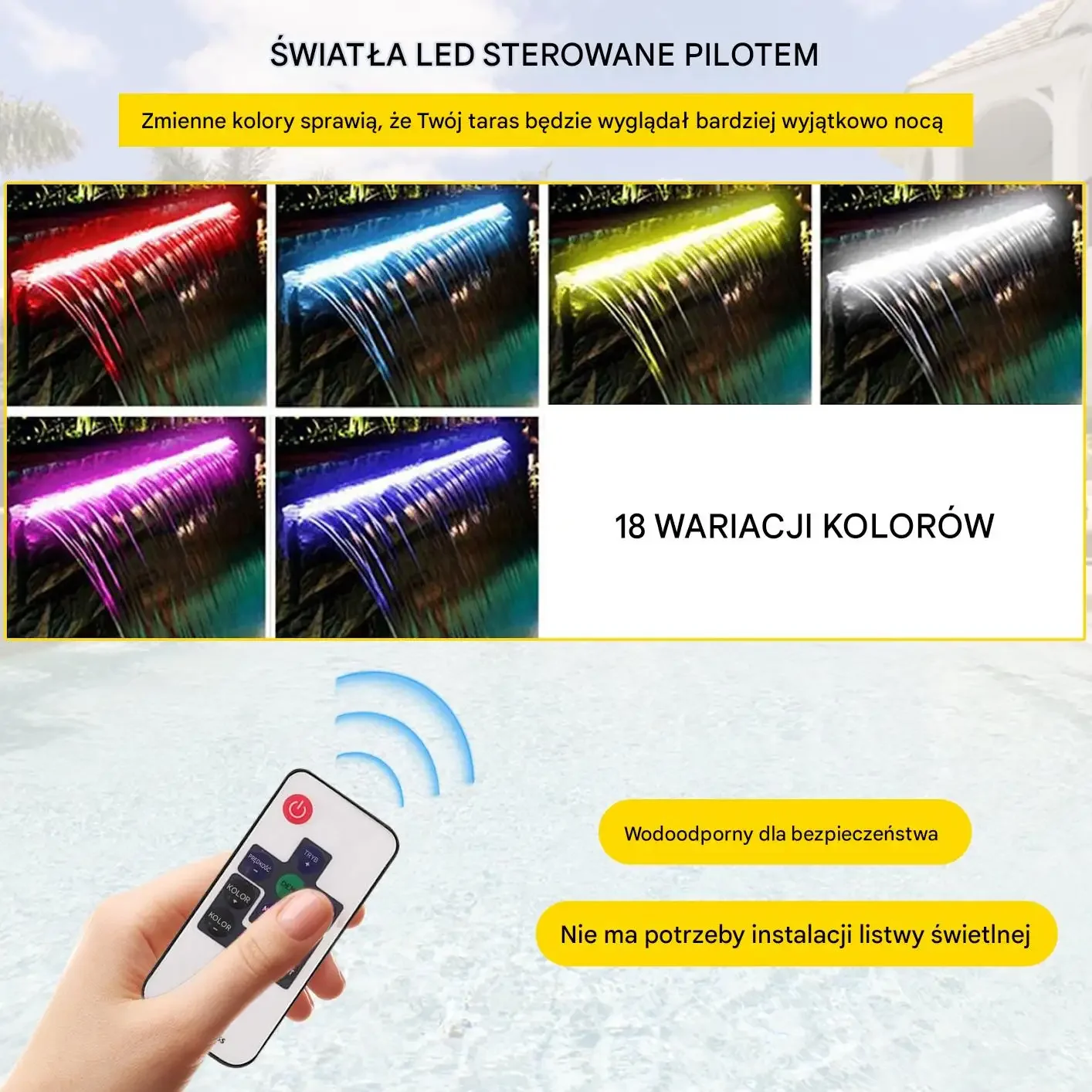 Kaskada basenowa LED stal nierdzewna wodospad premium fontanna ścienna - obrazek 6