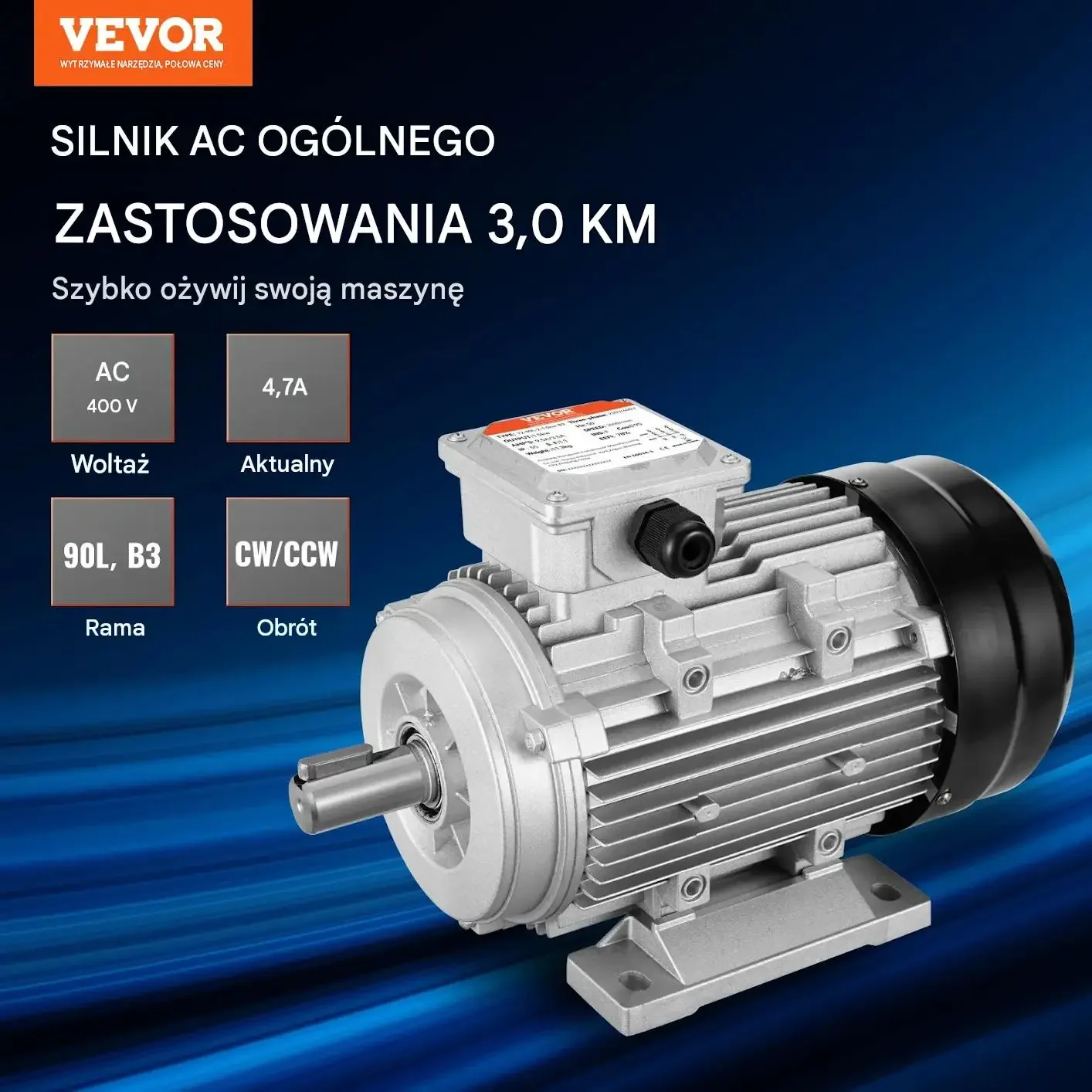 Silnik elektryczny 2,2 kW 3 fazowy 2890 obr./min 400 V mocna B3 24 mm 50 mm - obrazek 4