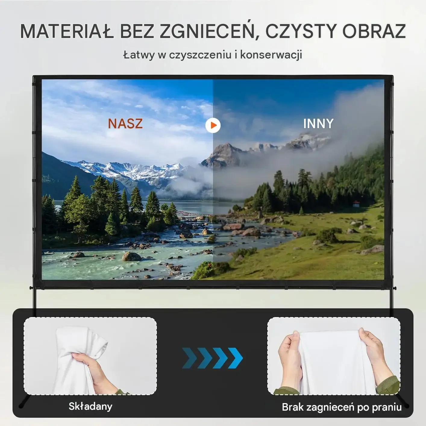 Ekran projekcyjny statyw stojak kinowy biurowy 16:9 100 cali biały premium - obrazek 3