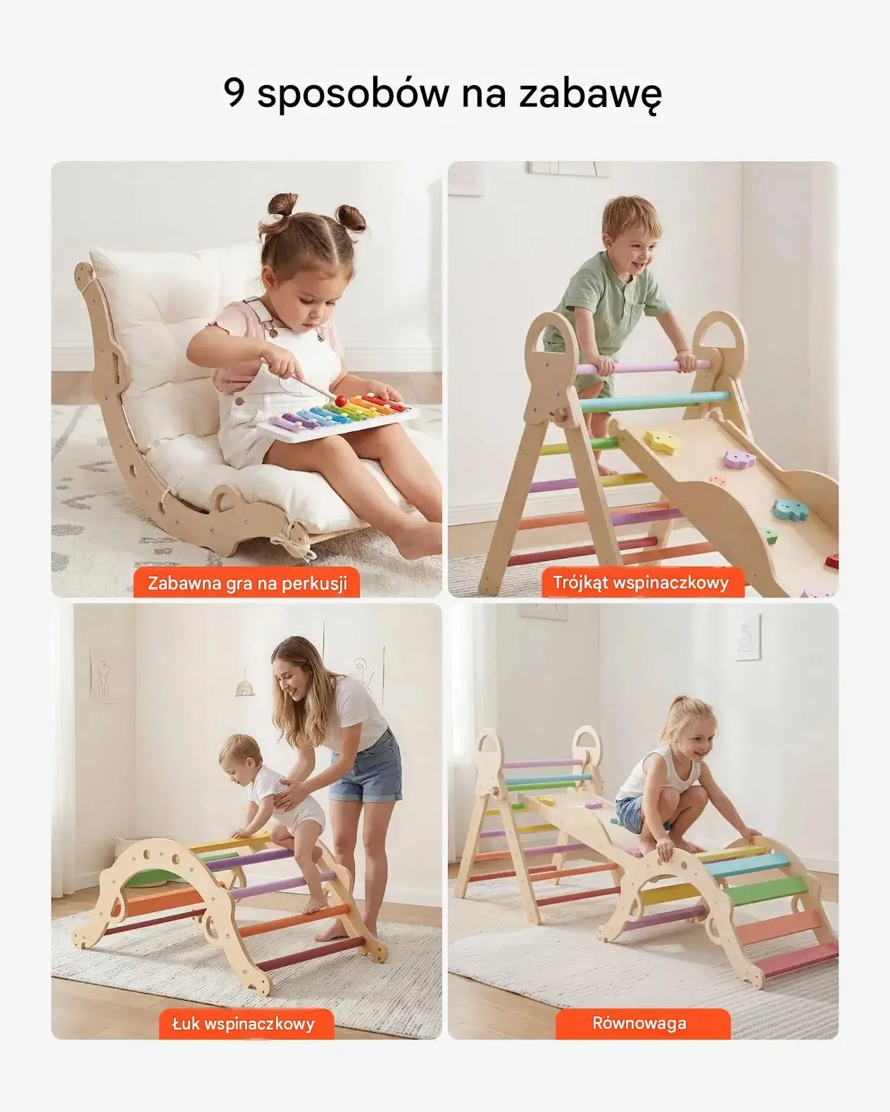 Trójkąt Piklera plac zabaw domowy zestaw montessori ksylofon kolorowy 68 kg - obrazek 3