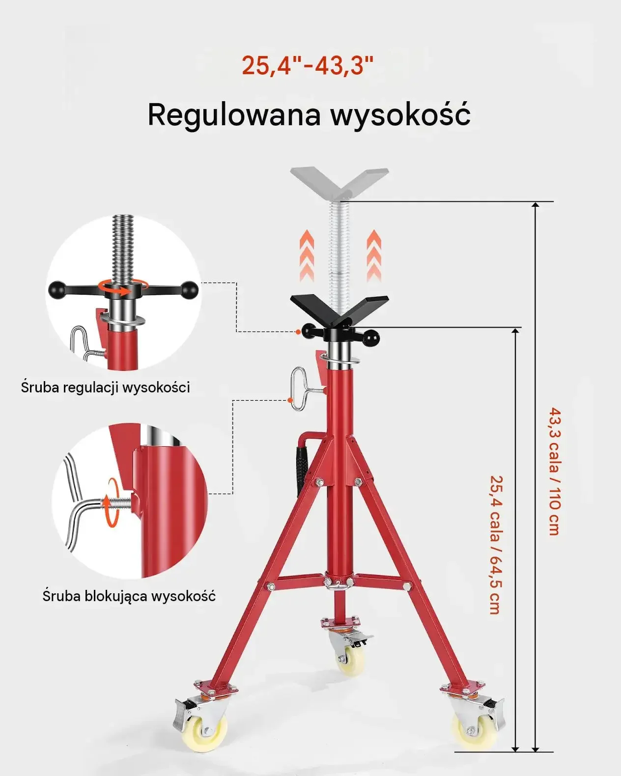 Statyw do rur kształt V premium czerwony regulacja głowicy 400 kg stabilny - obrazek 6