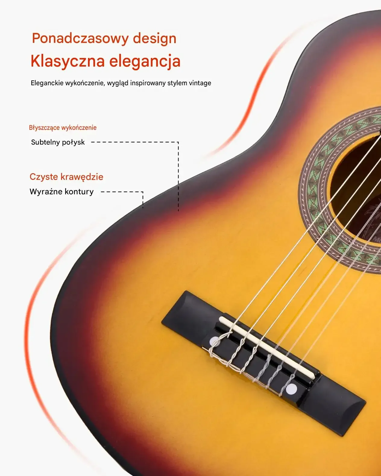 Gitara klasyczna zestaw nauka gry dzieci młodzież 780 mm sunburst premium - obrazek 4