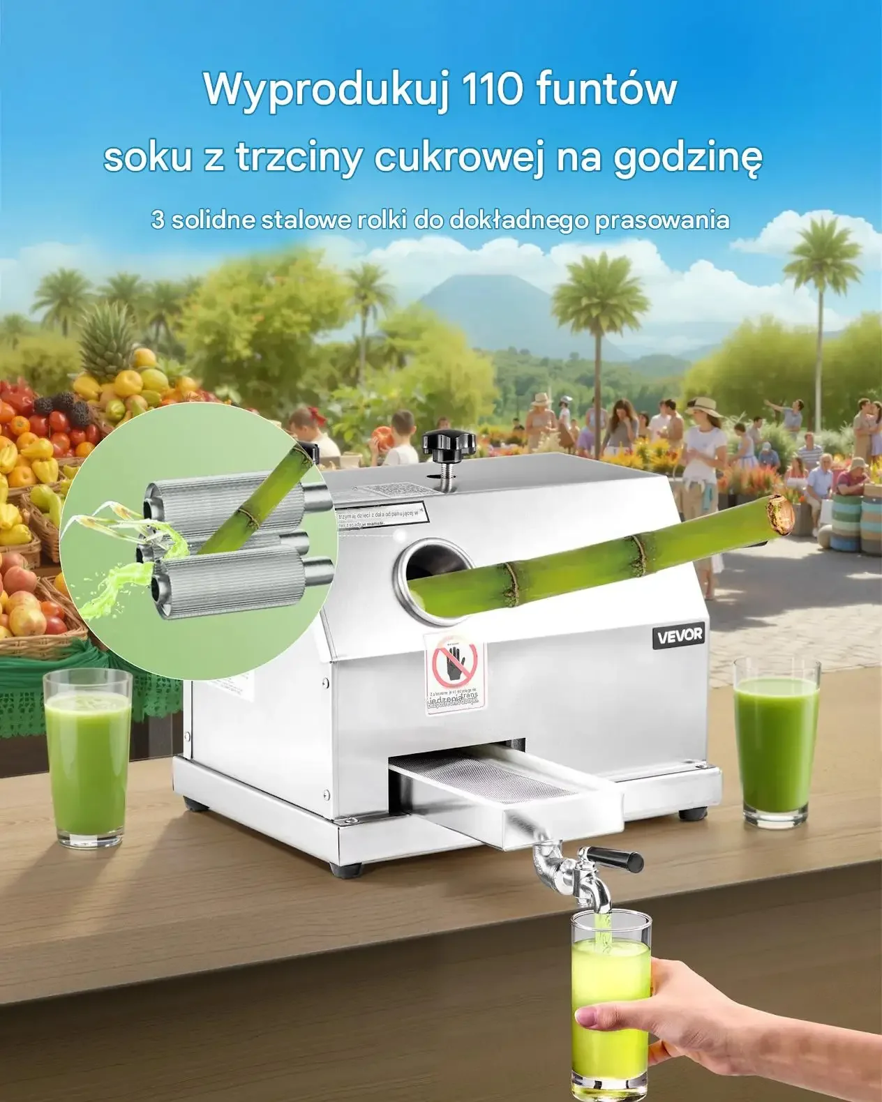Wyciskarka trzciny cukrowej mocna gastronomia komercyjna 50 kg h 62 mm walce - obrazek 2