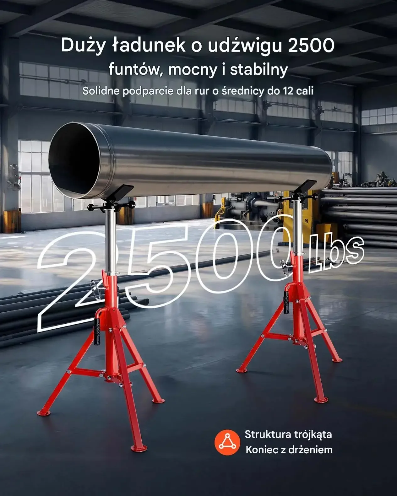 Stojak rur premium czerwony głowica V mocny max 1 134 kg składane ramiona - obrazek 6