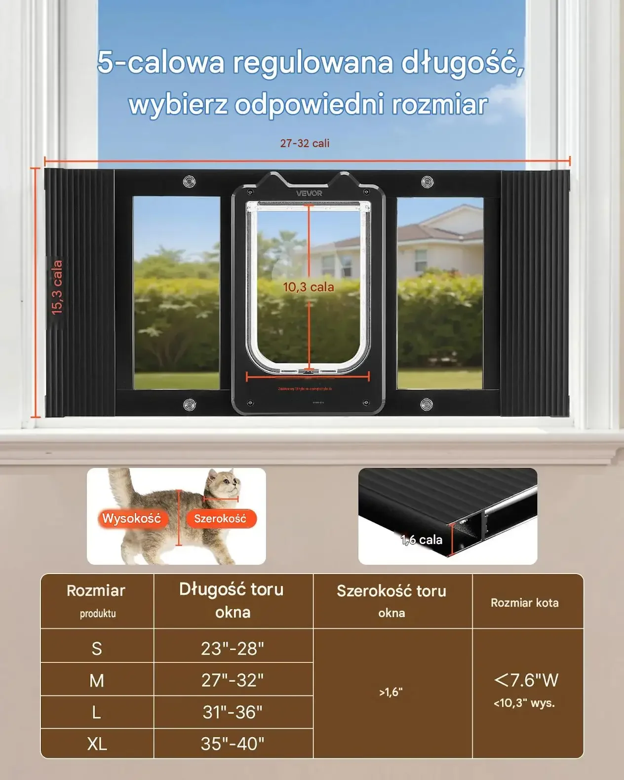 Drzwi drzwiczki klapka kotów okno okienne czarna premium 686-813 mm zamek - obrazek 2
