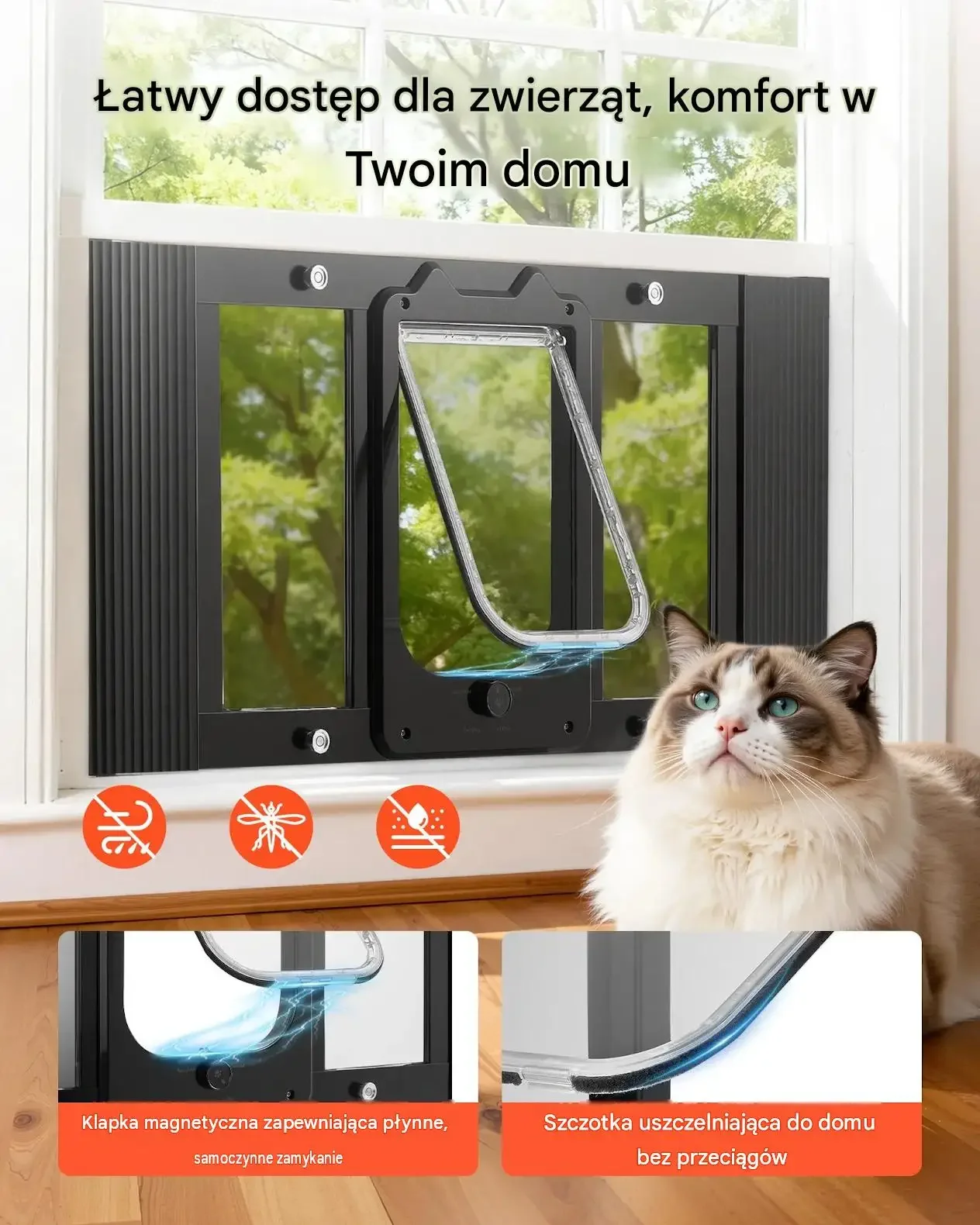 Drzwi drzwiczki klapka kotów okno okienne czarna premium 686-813 mm zamek - obrazek 4
