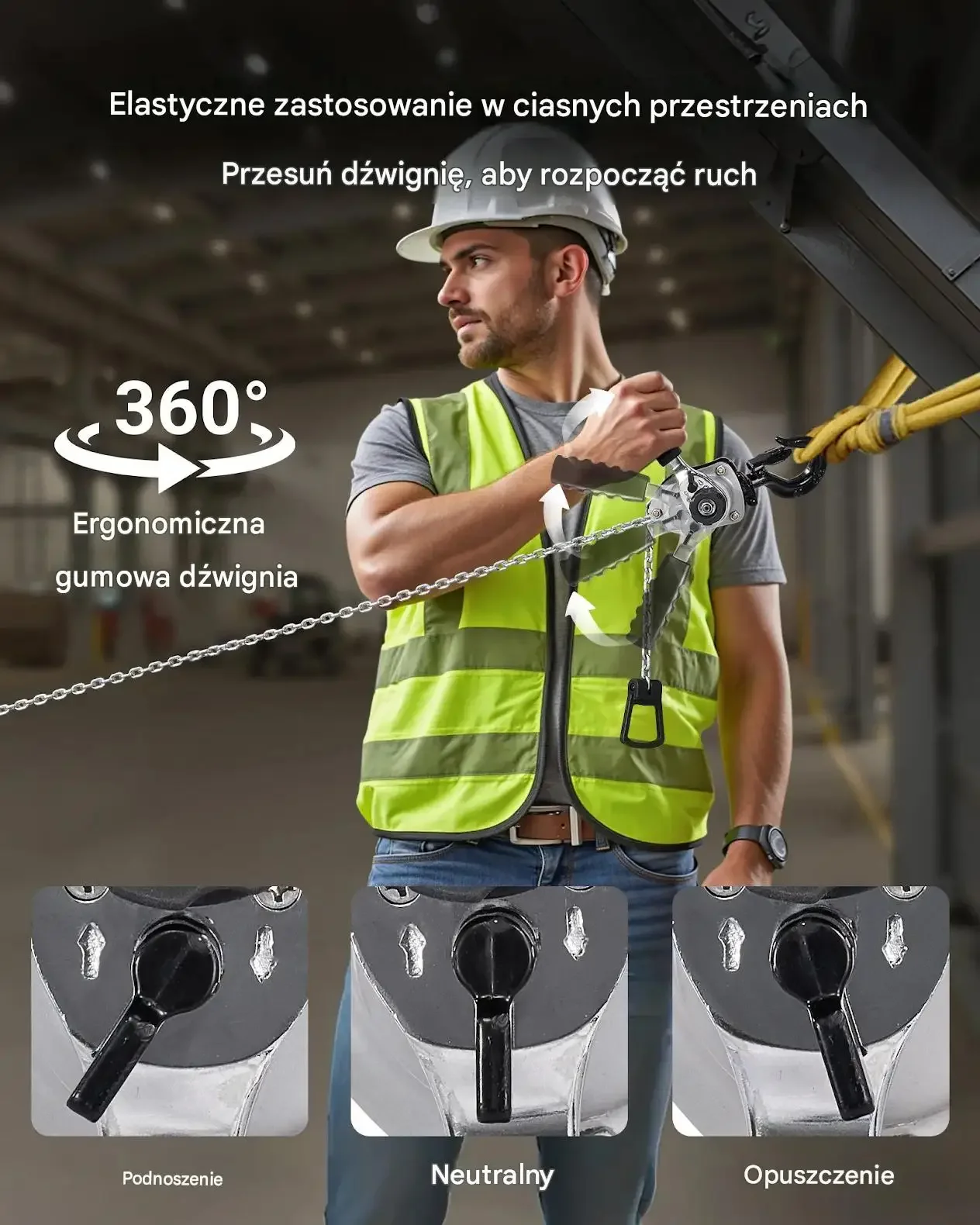 Wciągnik łańcuchowy ręczny premium 0,25 T 3 m G80 hamulec podwójny hak 360° - obrazek 6