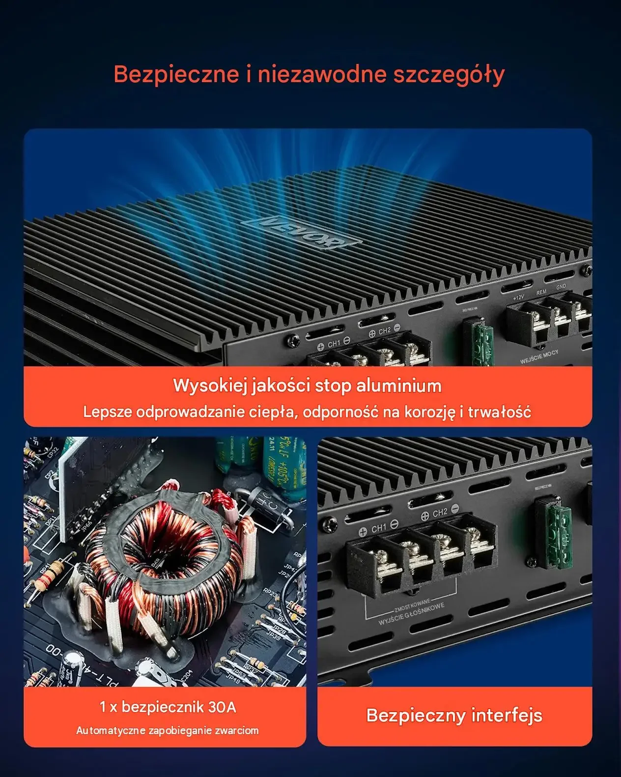 Wzmacniacz samochodowy audio stereo 2 kanałowy klasa AB 2x150 W RMS premium - obrazek 5
