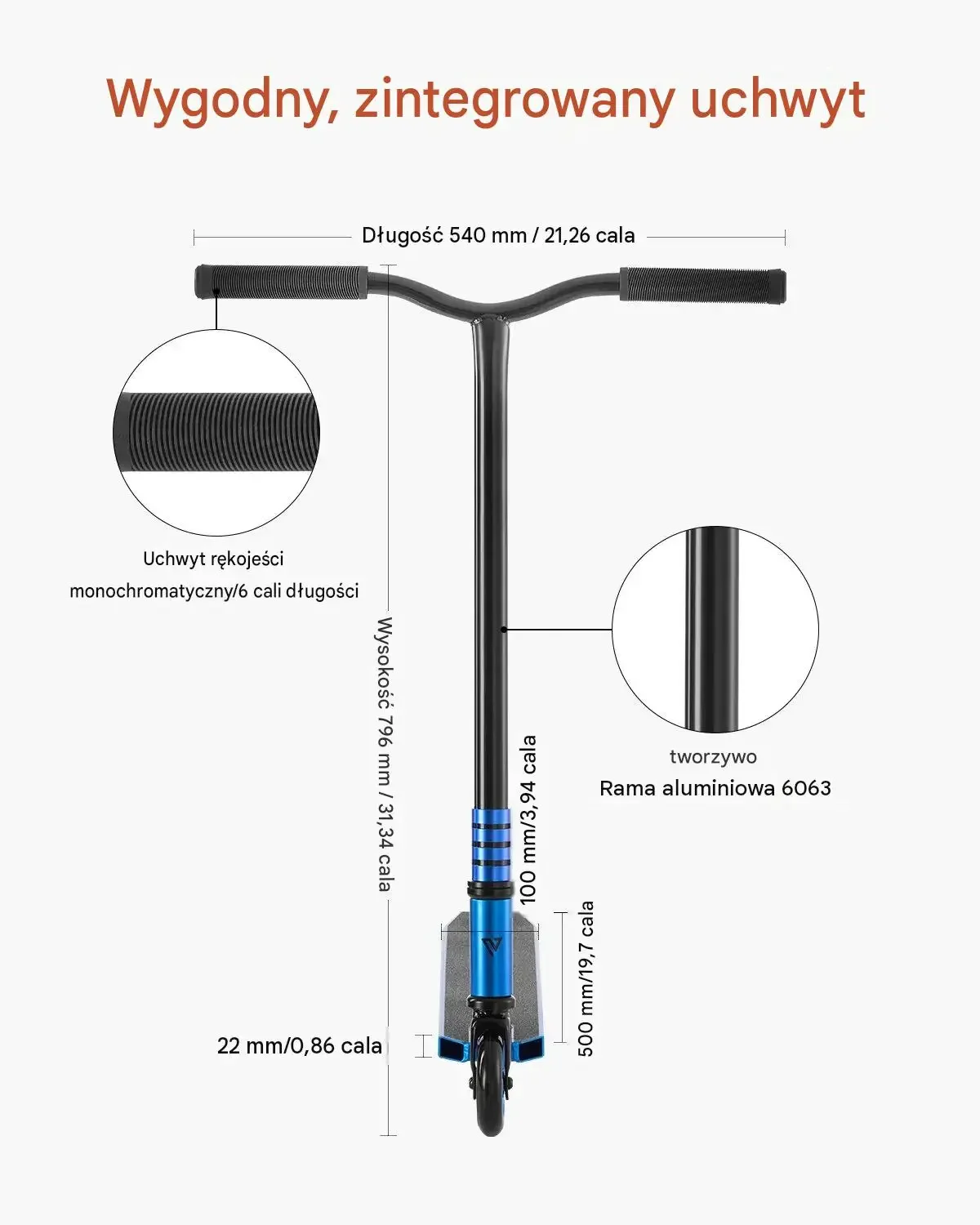 Hulajnoga wyczynowa trikowa mocna 674 mm 540 mm 796 mm podwójny podest - obrazek 3