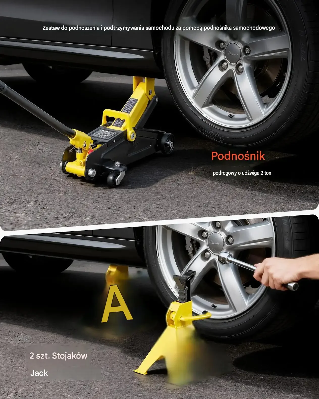 Podnośnik hydrauliczny 2 t premium niski profil pompa szybkie podnoszenie - obrazek 6