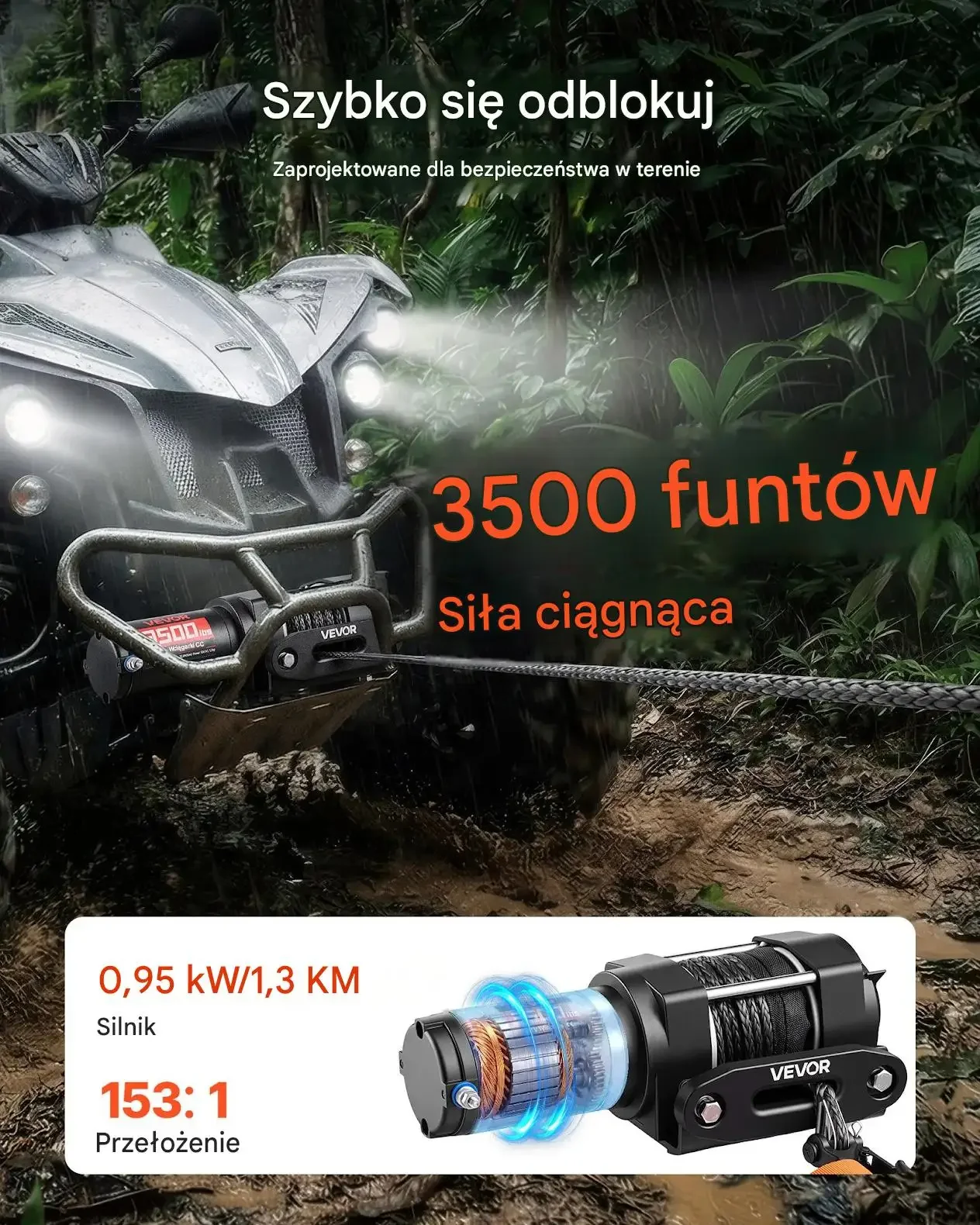 Wyciągarka elektryczna wciągarka samochodowa 12 V 1587 kg IP55 mocna czarna - obrazek 2