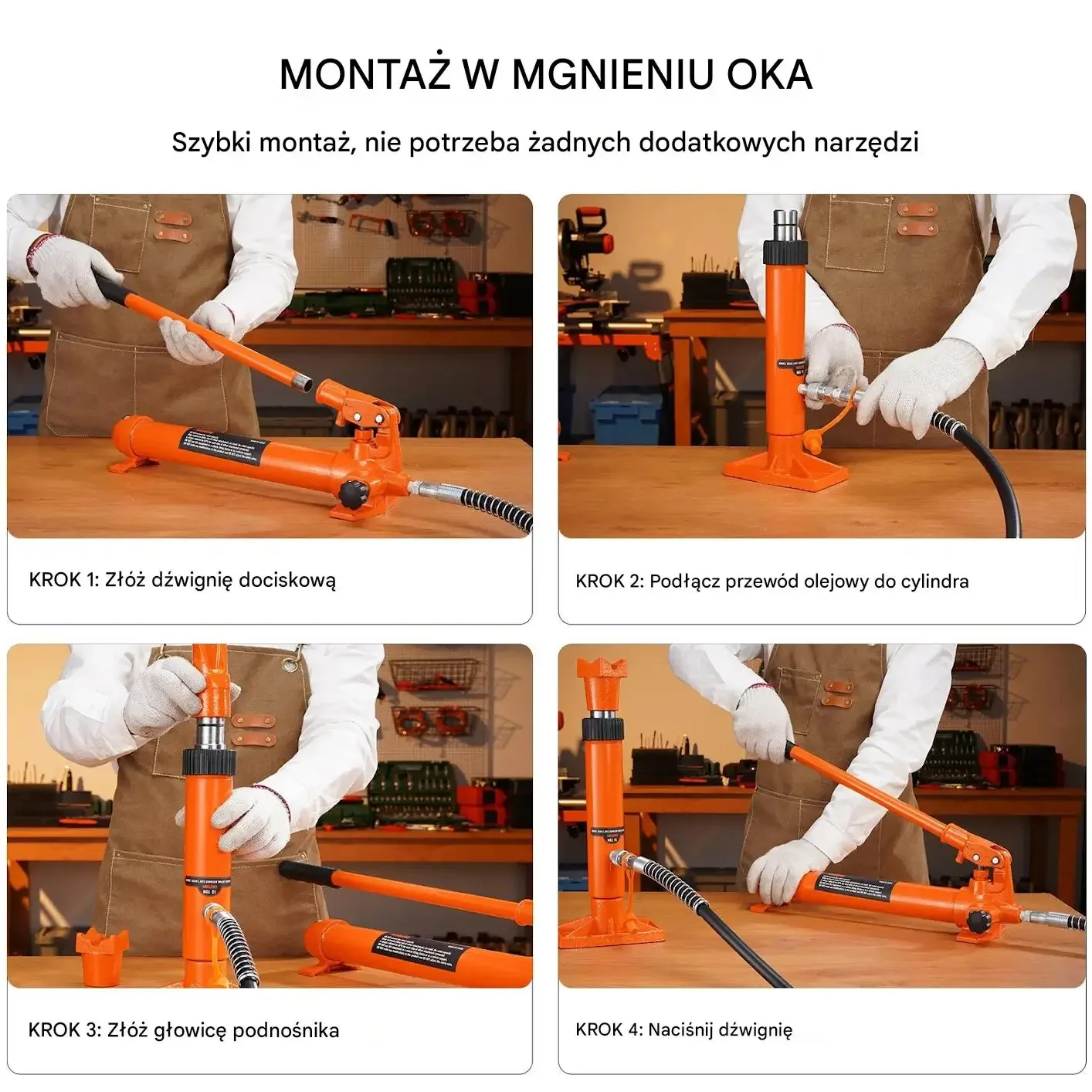 Podnośnik hydrauliczny 10 t pneumatyczny premium czarny skok 135 mm zestawy - obrazek 4