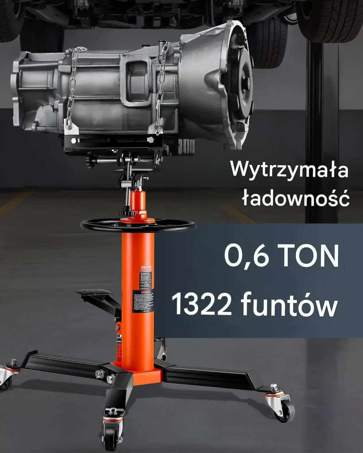 Podnośnik hydrauliczny samochodowy max 600 kg mocna konstrukcja koła 360° - obrazek 6