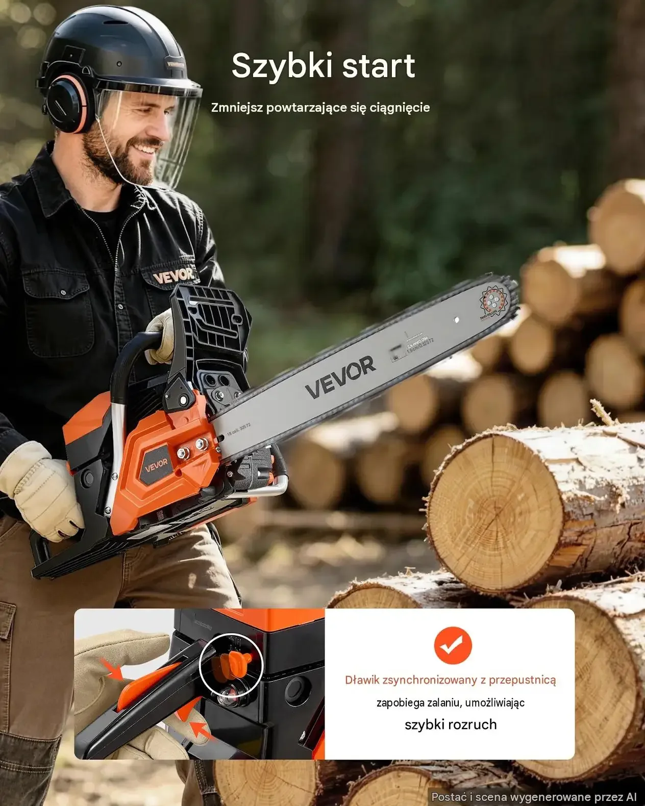 Piła łańcuchowa benzynowa mocna 52 cm3 2 kW 457,2 mm 11 500 obr./min 550 ml - obrazek 3