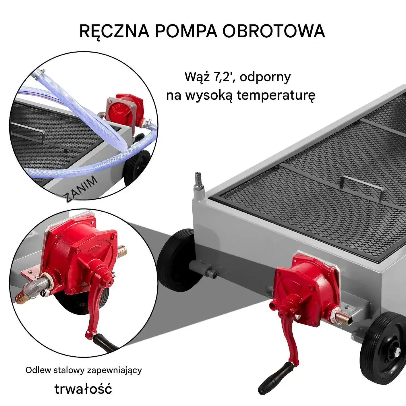 Zlewarka ściekacz oleju koła pompa wąż 57 L srebrna mocna warsztatowa BHP - obrazek 3
