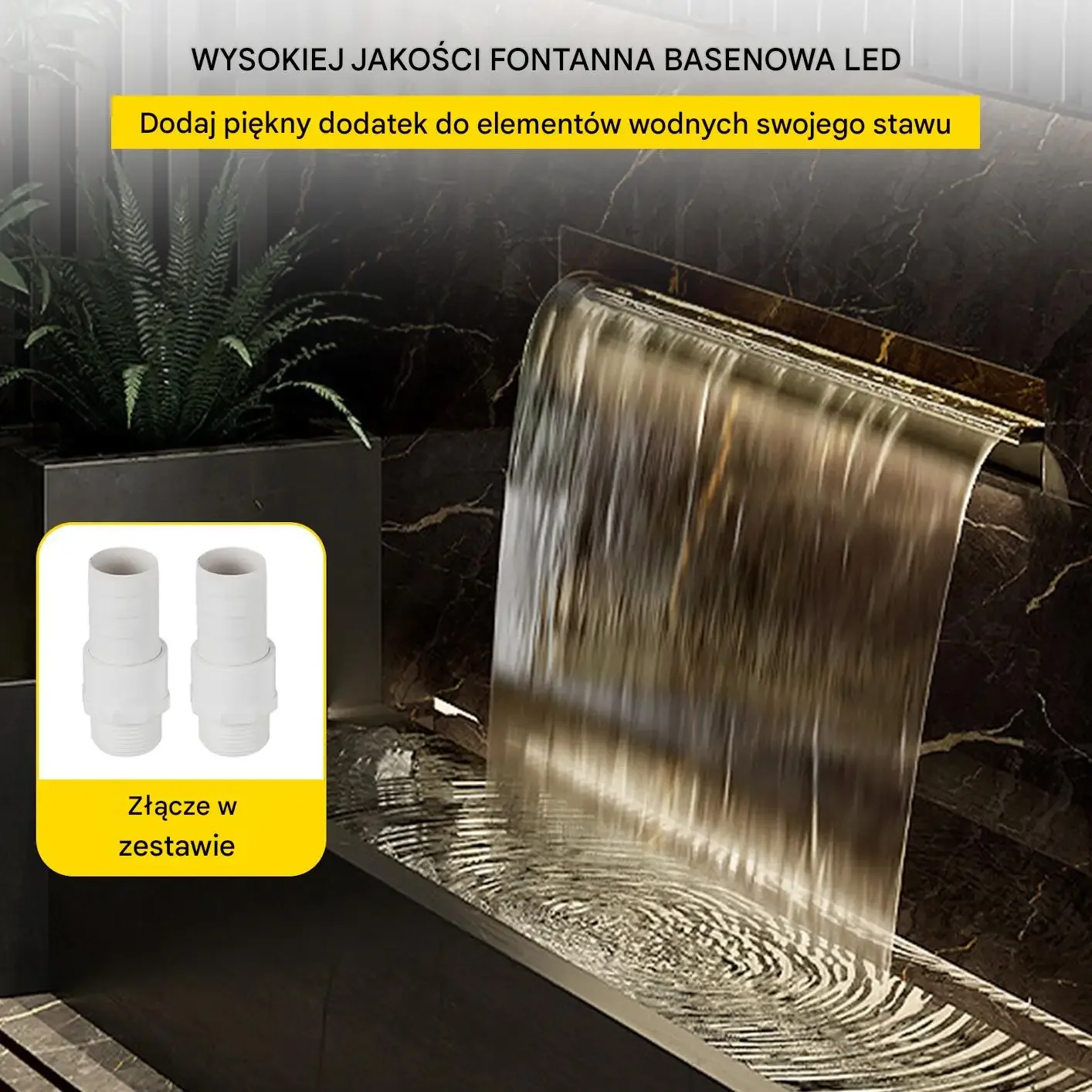 Kaskada basenowa LED stal nierdzewna wodospad premium fontanna ścienna - obrazek 3