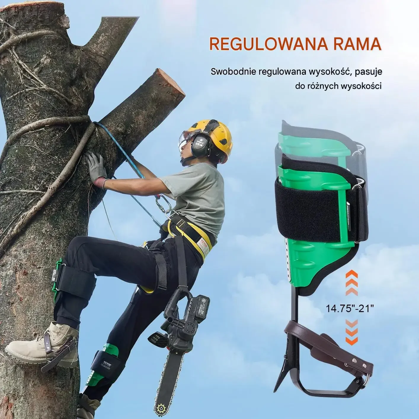 Drzewołazy kolce wspinaczkowe drzewa stalowe zestaw osłony 158 kg mocne BHP - obrazek 6