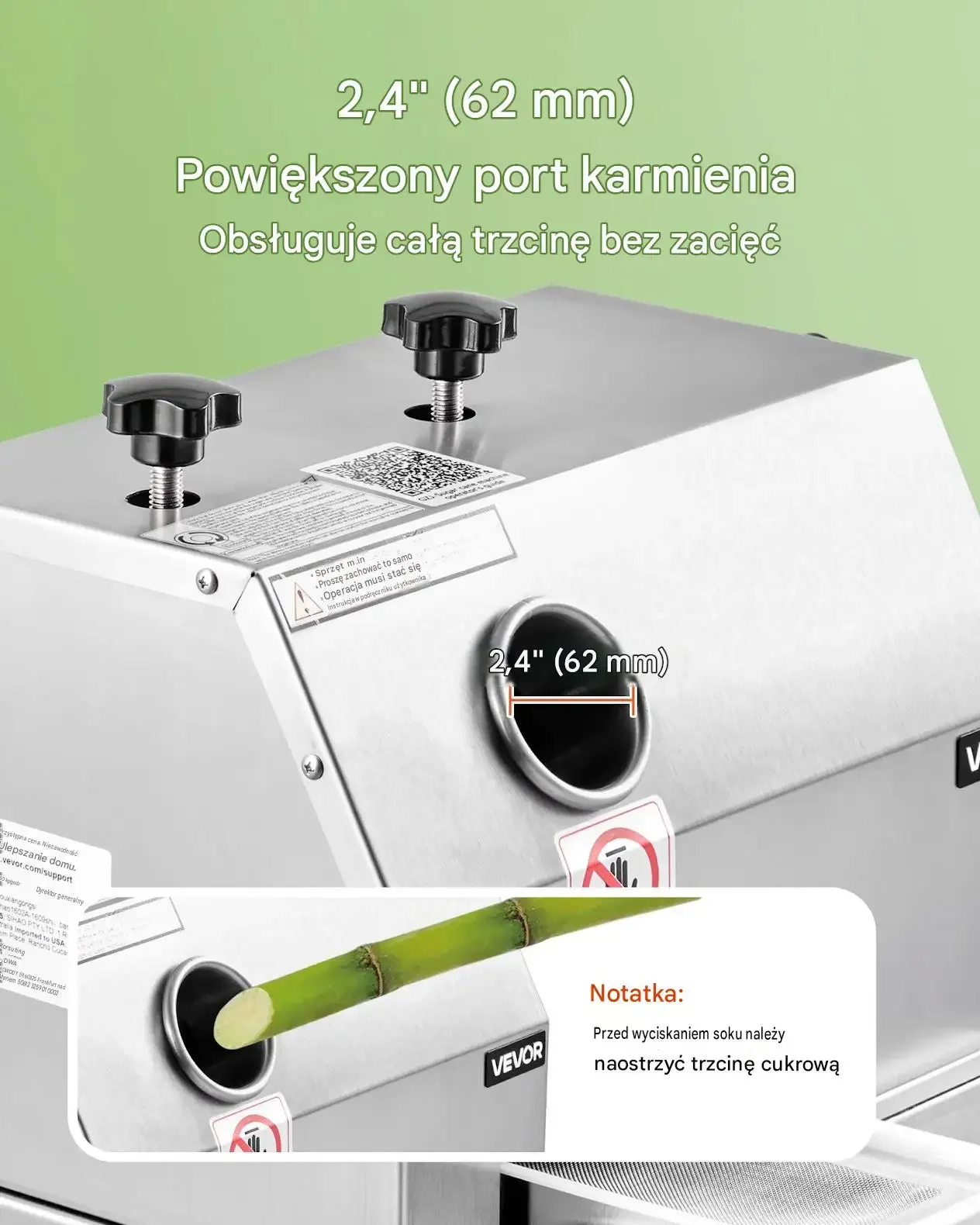 Wyciskarka trzciny cukrowej mocna gastronomia komercyjna 50 kg h 62 mm walce - obrazek 3