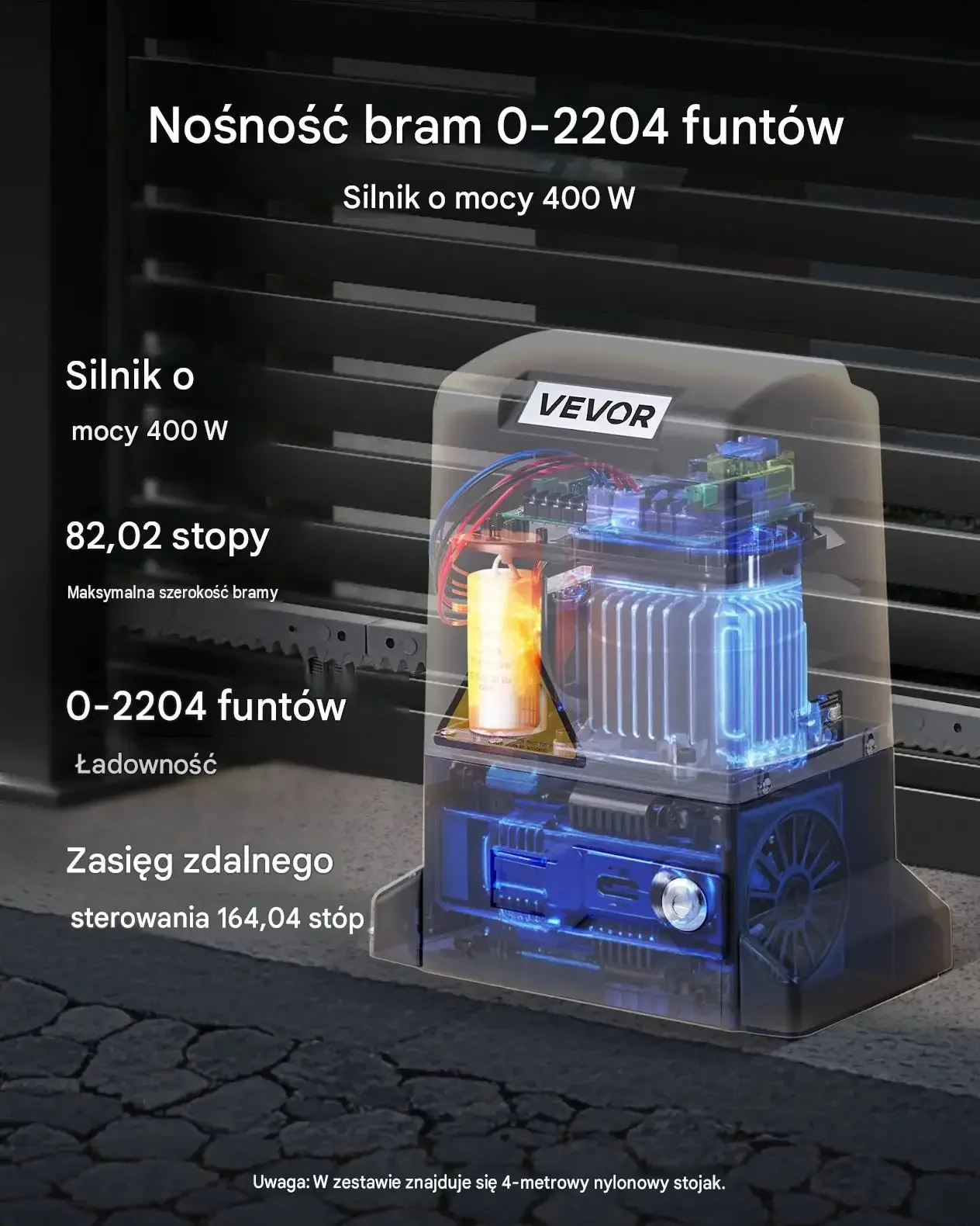 Napęd bramy przesuwnej 400 W 1000 kg 25 m mocna czujnik IR stalowa podstawa - obrazek 6