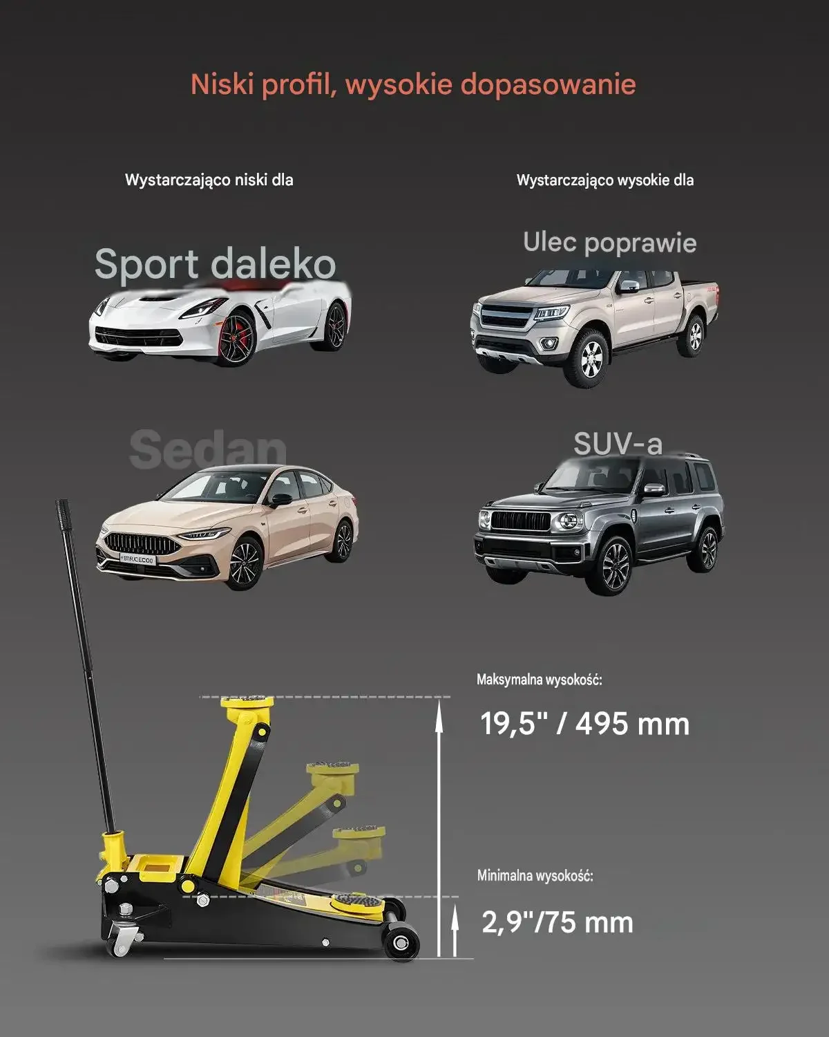 Podnośnik hydrauliczny samochodowy niskoprofilowy 2,5 t stalowy mocna mocny - obrazek 3