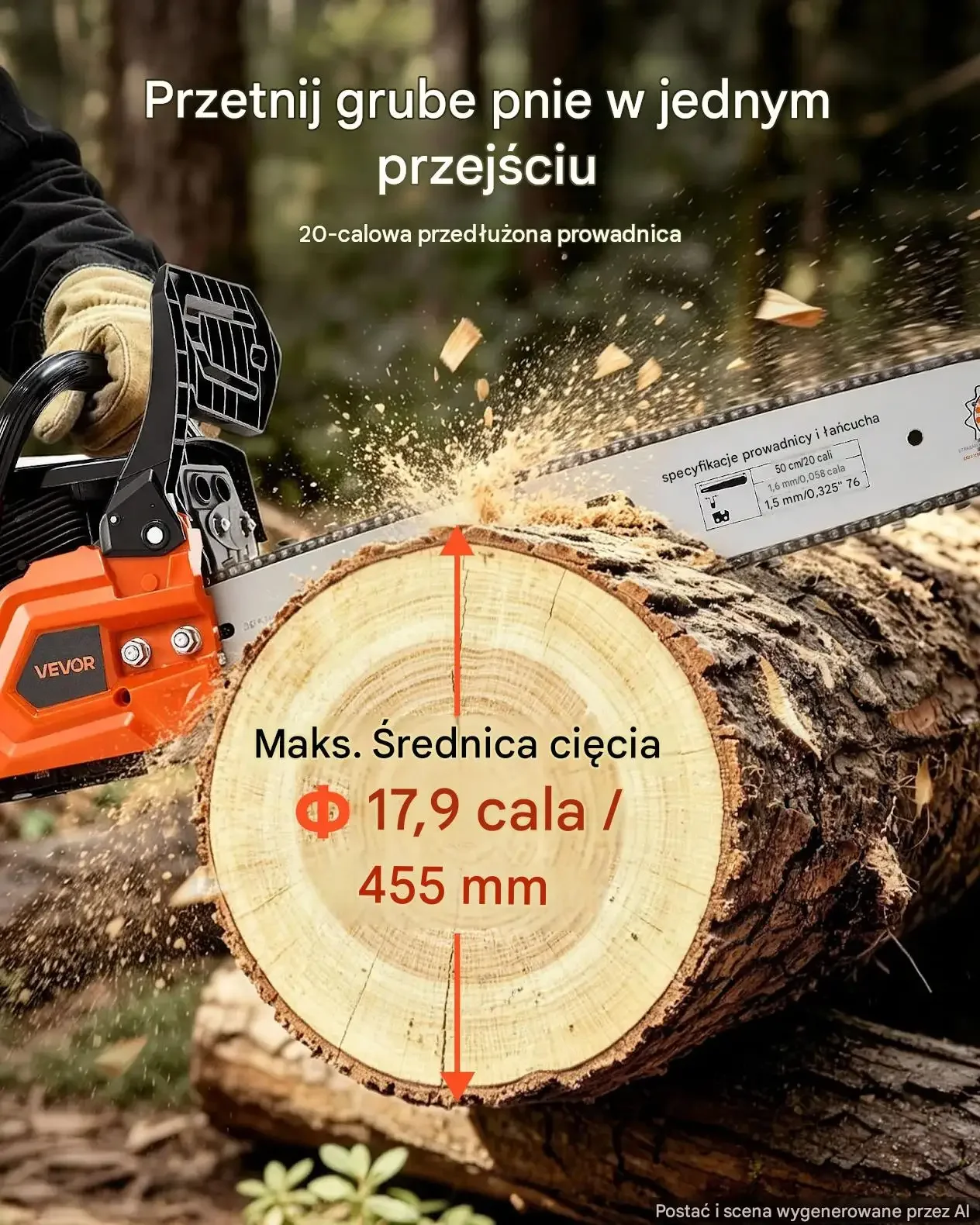 Piła łańcuchowa benzynowa mocna 62 cm3 2,7 kW 508 mm 11500 obr./min stalowa - obrazek 4