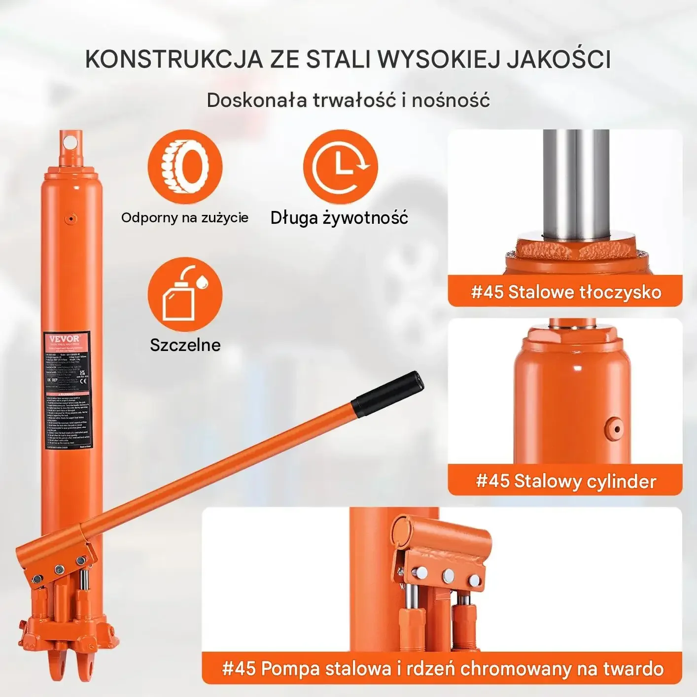 Podnośnik hydrauliczny siłownik 8 ton mocny premium podwójna pompa długi - obrazek 5