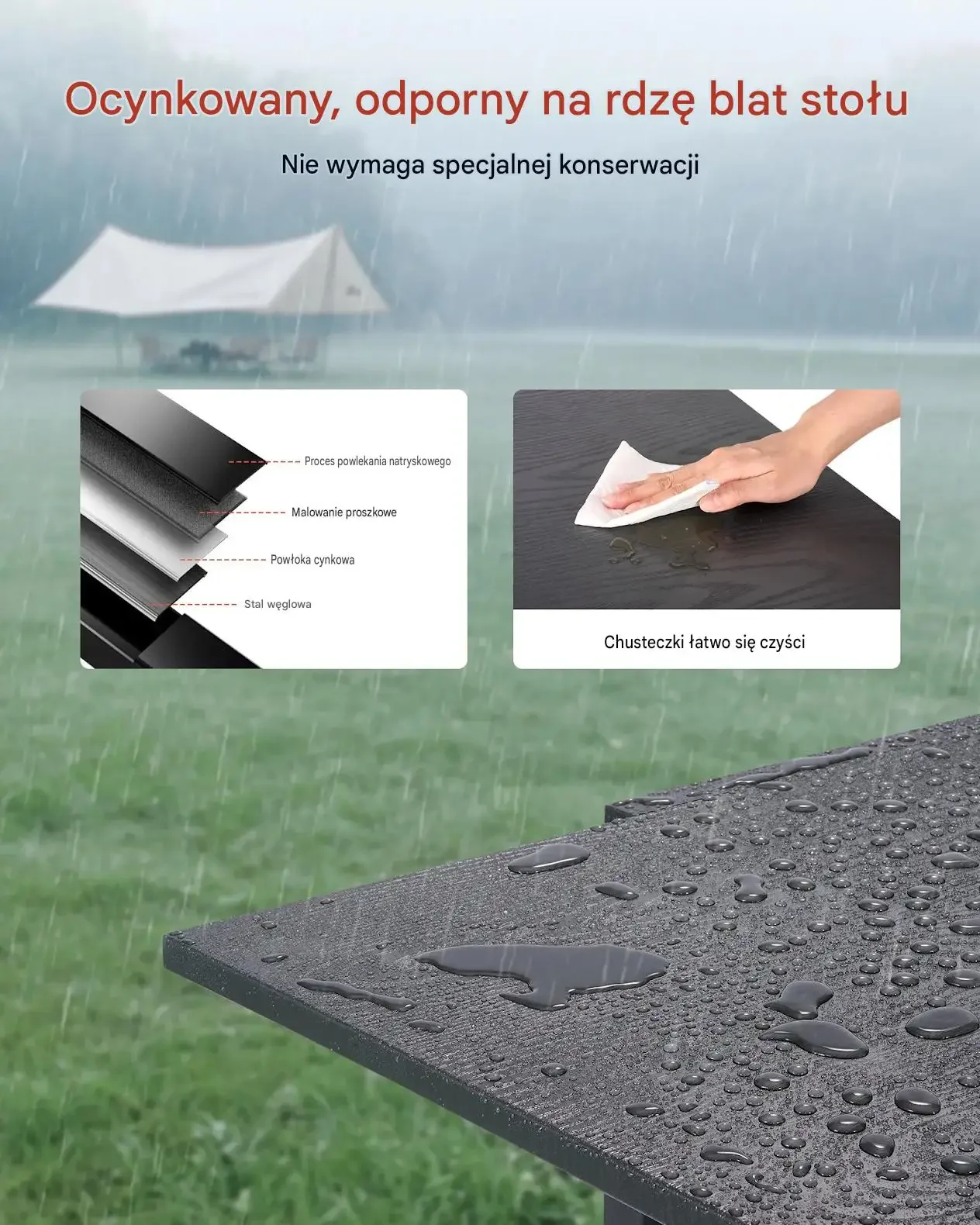 Stół ogrodowy rozkładany czarny premium 80 160 cm aluminiowy wodoodporny - obrazek 3