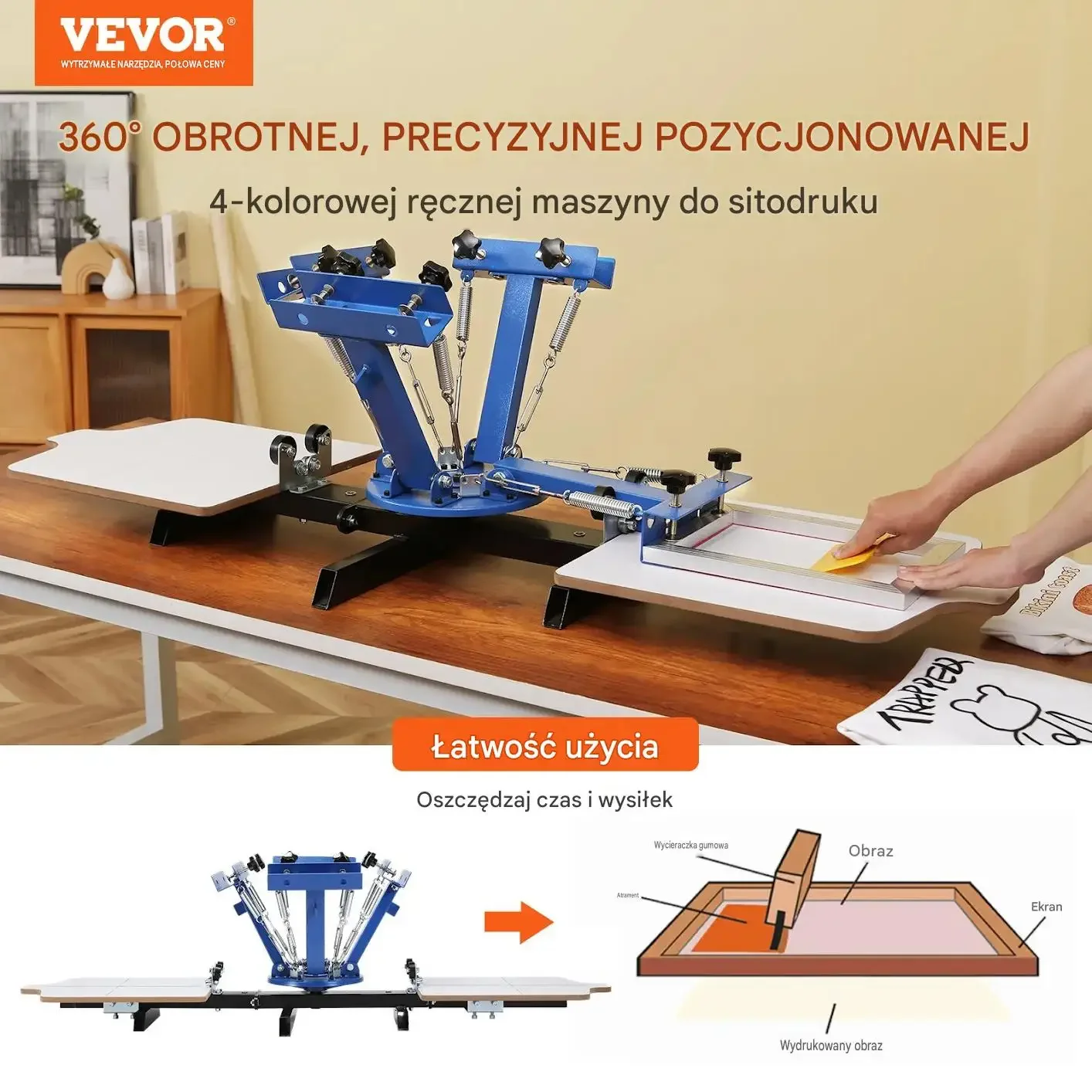 Karuzela sitodrukowa maszyna sitodruk koszulki warsztat 54 cm 45 cm premium - obrazek 2