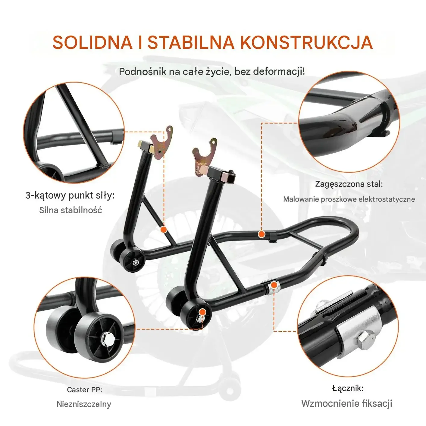 Stojak motocyklowy przód tył czarny mocna stal 390 kg zestaw regulowany U L - obrazek 2